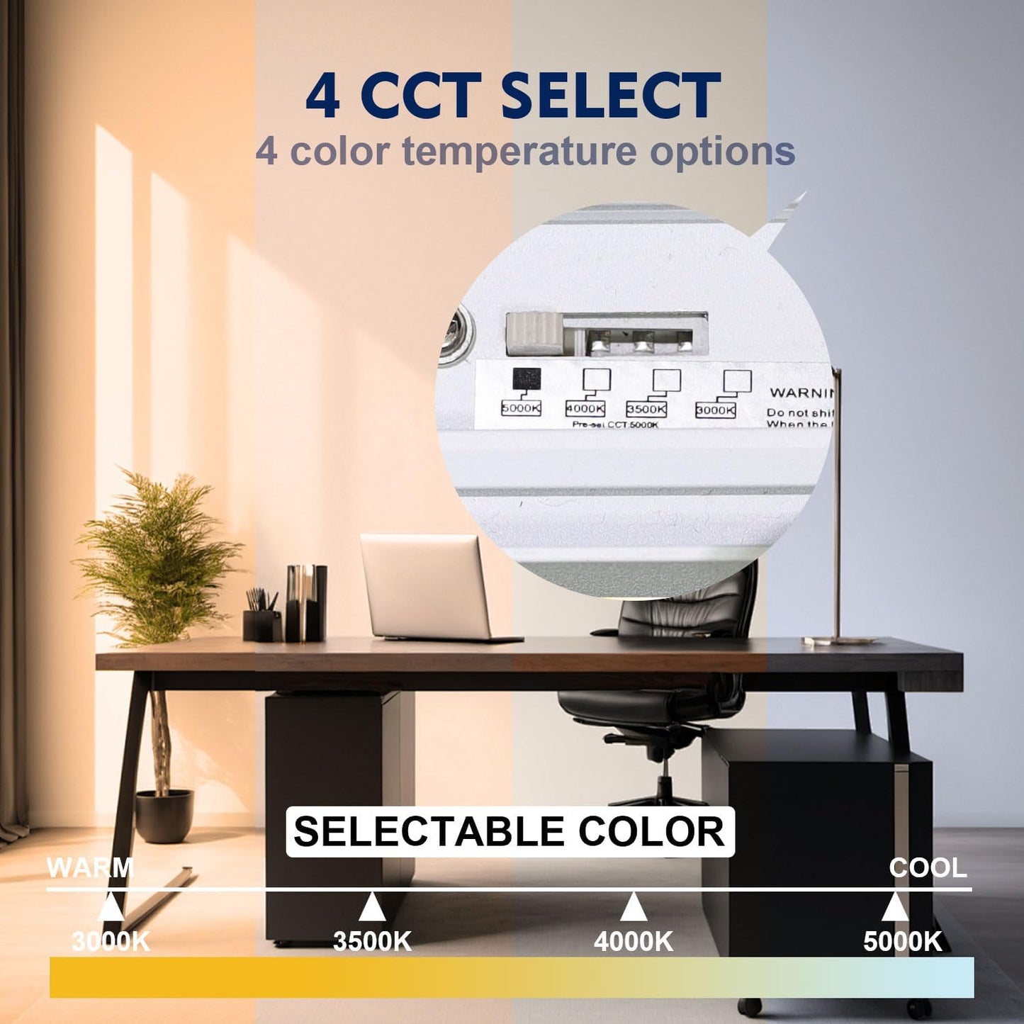 6PK 4FT LED Linear Light, 40W Down 15W Up Light, 3000/3500/4000/5000K CCT Selectable, Commercial Linear Lighting Fixture for Office, Dimmable Suspended Shop Lighting