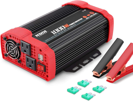 1000W Car Power Inverter, DC 12V to AC 110V Car Inverter with Dual AC Outlets and Dual 3.1A Quick Charging USB Port Car Adapter