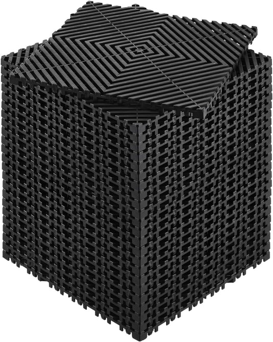 VEVOR Interlocking Drainage Mat, 12” x 12” Modular Interlocking Cushion, 24 Pcs Splicing Drainage Mats, Non-Slip Black PP Drainage Floor Tile and Shower Mat, for Garage, Garden, Kitchen & Outdoor