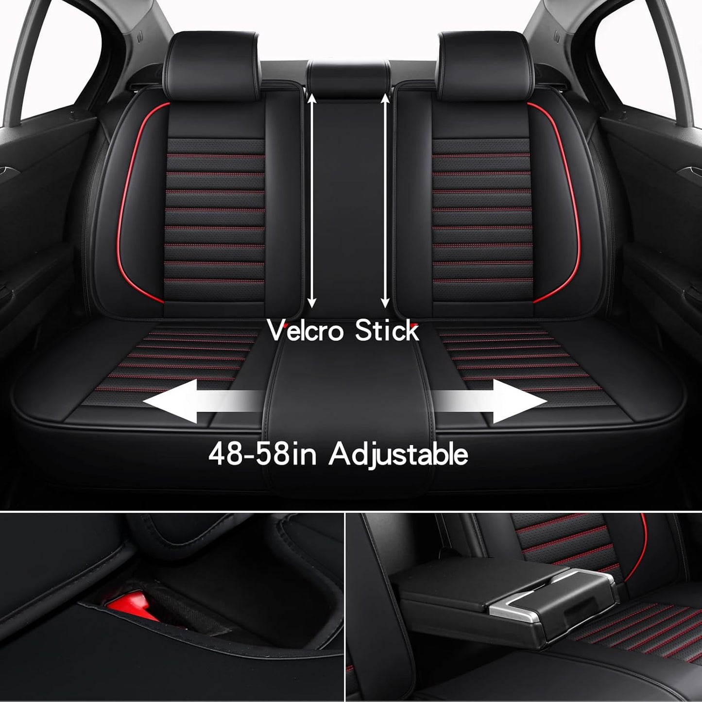 Leather Car Seat Covers Full Set, Universal Faux Leather Car Seat Covers 5 Seats, Automotive Seat Covers for Most Sedans SUVs Trucks, Front and Rear Seat Covers,Wine Red