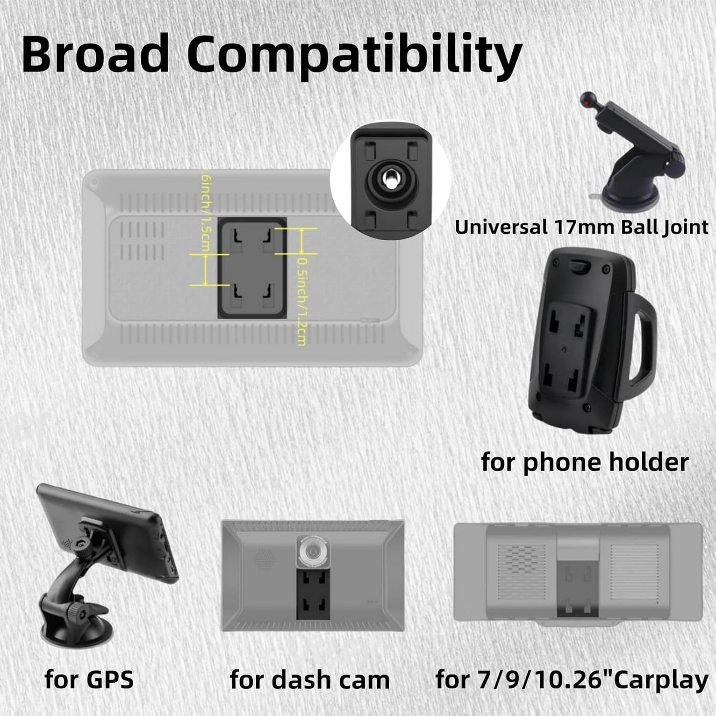 Carplay Mount, 360° Flexible Windshield Dashboard Suction Cup Bracket for 7" 9" 10.26" Inch Carplay Screen Android Auto Car Monitor GPS Mount Phone Holder