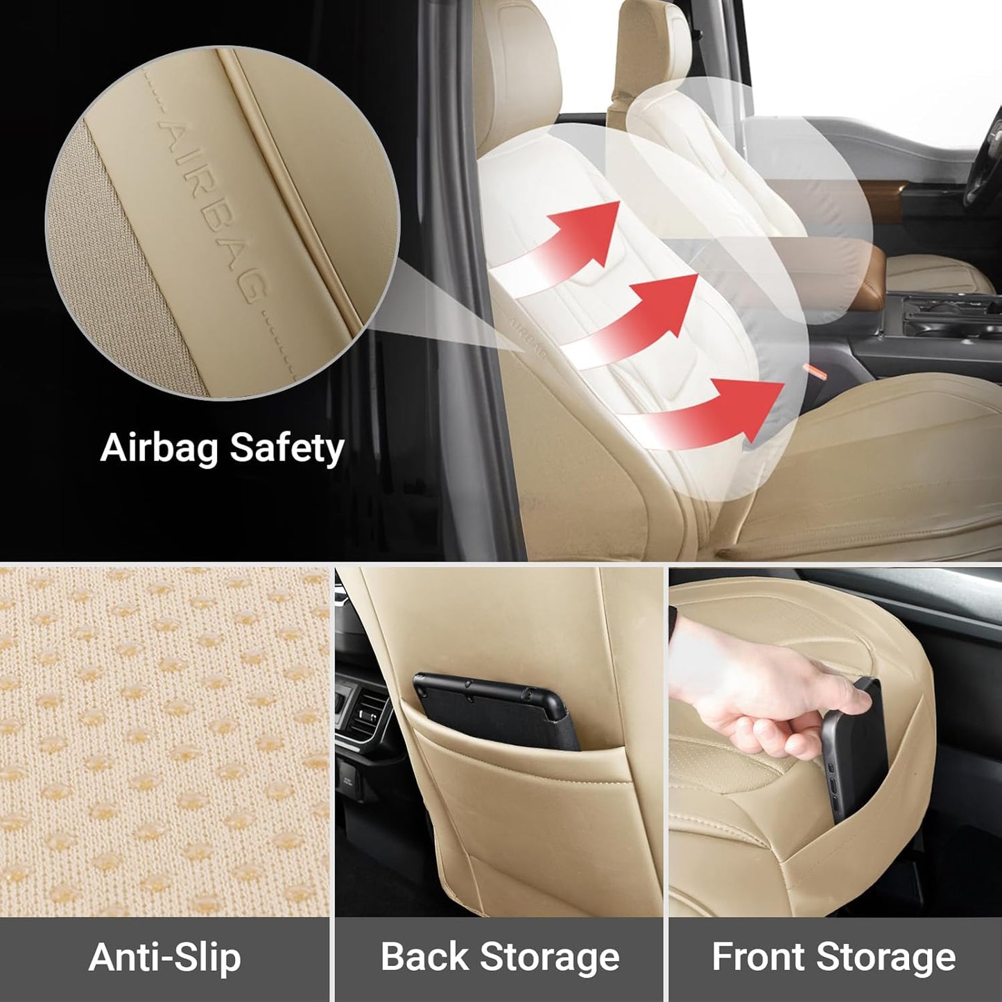 Coverland Custom Car Seat Covers Compatible with 2000-2006 Tundra Regular Cab, Access Cab, Double Cab - Premium Leather Waterproof Interior Protector Front Seat-Beige [See Size Chart-Size A61]
