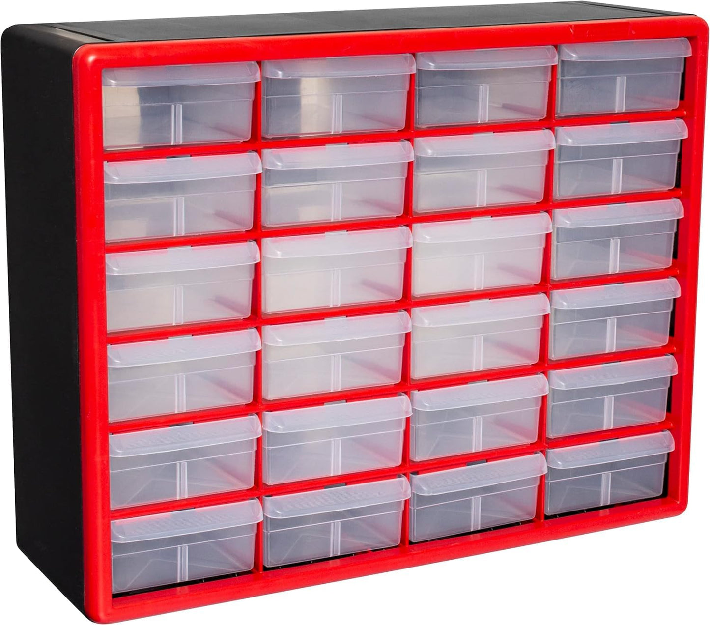 Akro-Mils 24-Drawer Plastic Drawer Storage Cabinet for Garage Organization, Bead Organizer, Building Bricks Storage, Teacher Toolbox, Makeup Organizer, 20-Inch W x 6-Inch D x 16-Inch H, 10124 Red
