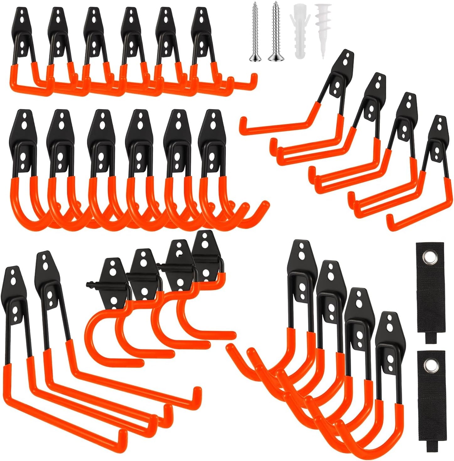 Garage Hook Heavy Duty Wall Storage Hangers, 28 Pack Garage Storage Hooks Steel Tool Orange for Ladders, Ropes, Garden Tools