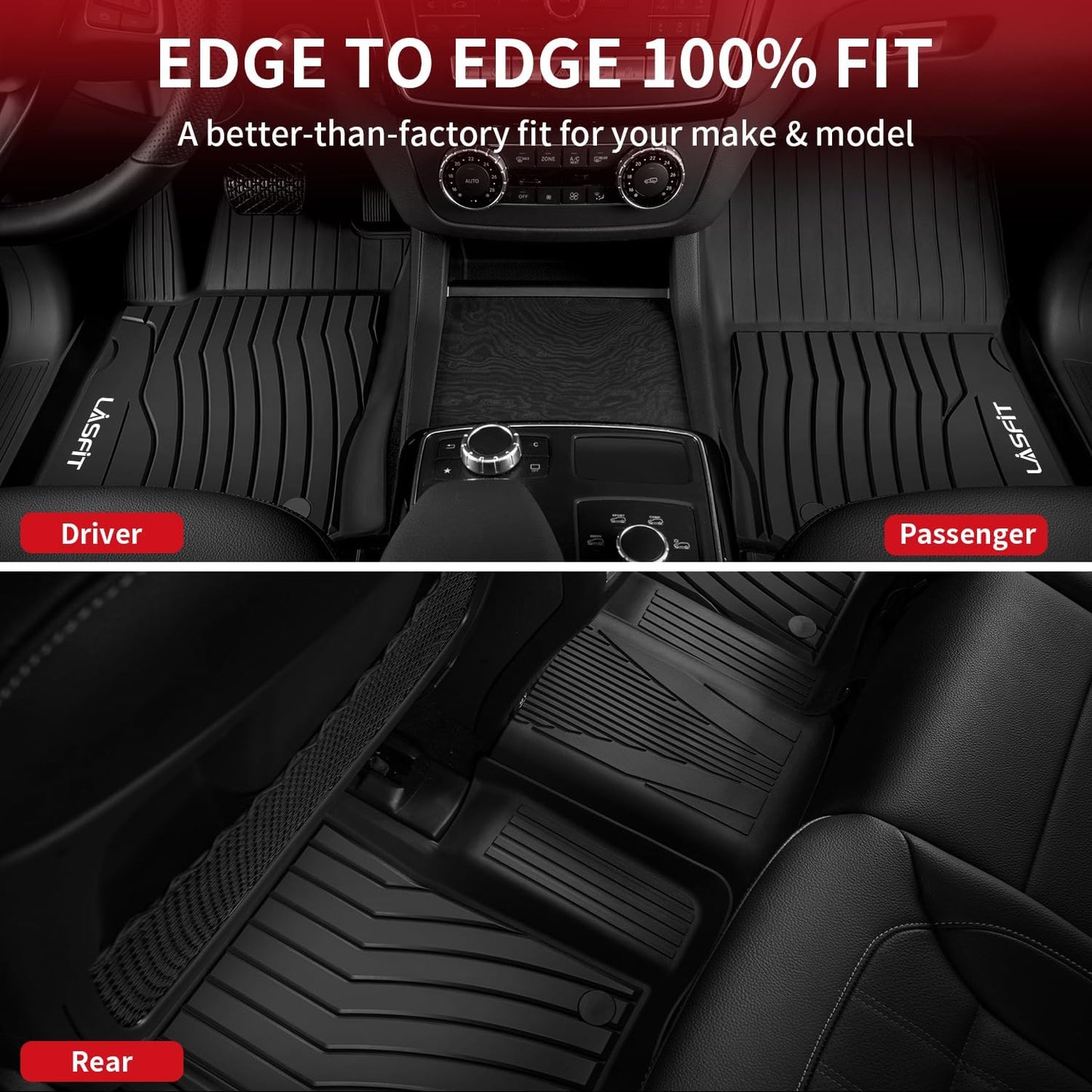 LASFIT Floor Mats for Mercedes Benz GLE 2019 2018 2017 2016 350/400 / 43 AMG / 450 AMG / 550e / 63 AMG / 63 AMG S, Custom Fit All Weather TPE Car Liners for GLE Floor Liners, 1st & 2nd Row,Black