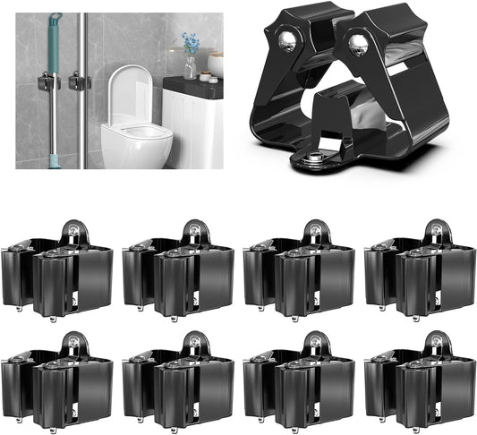 3-H Broom Holder Wall Mount 8 Pack, Mop and Broom Holder for Garage Garden Shed Storage System Laundry Room Home Kitchen Organization (Black)