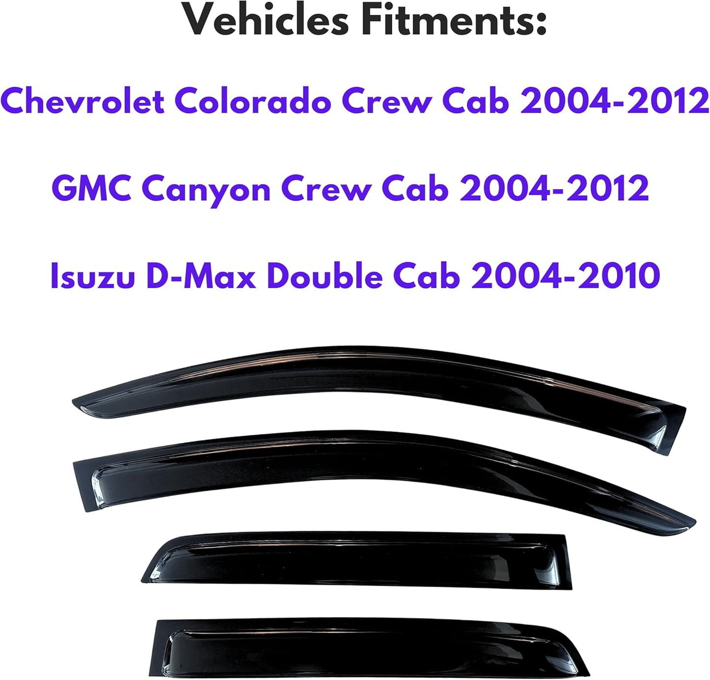 KPY Window Visor Compatible with 2004-2012 Chevrolet Colorado Crew Cab & GMC Canyon Crew Cab & 2004-2010 Isuzu D-Max, Rain Guard Window Vent Deflectors Tape-On Style, 2005 2006 2007 2008 2009 2011