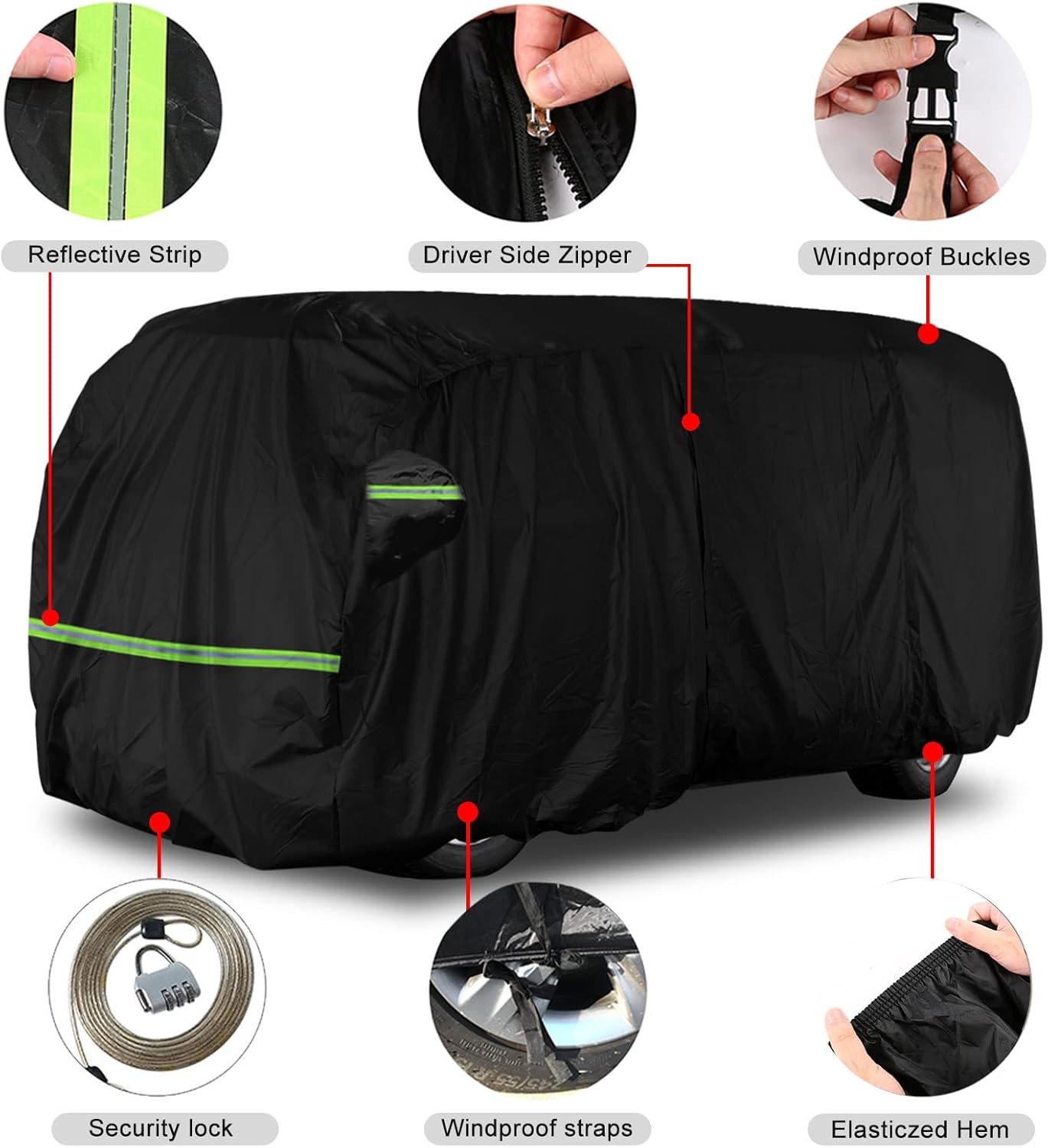 Car Cover Waterproof All Weather Compatible with 1950-1992 VW Bus T1 T2 T3, Volkswagen Vanagon Full Car Cover with Door Zipper, Windproof Strap, Storage Bag