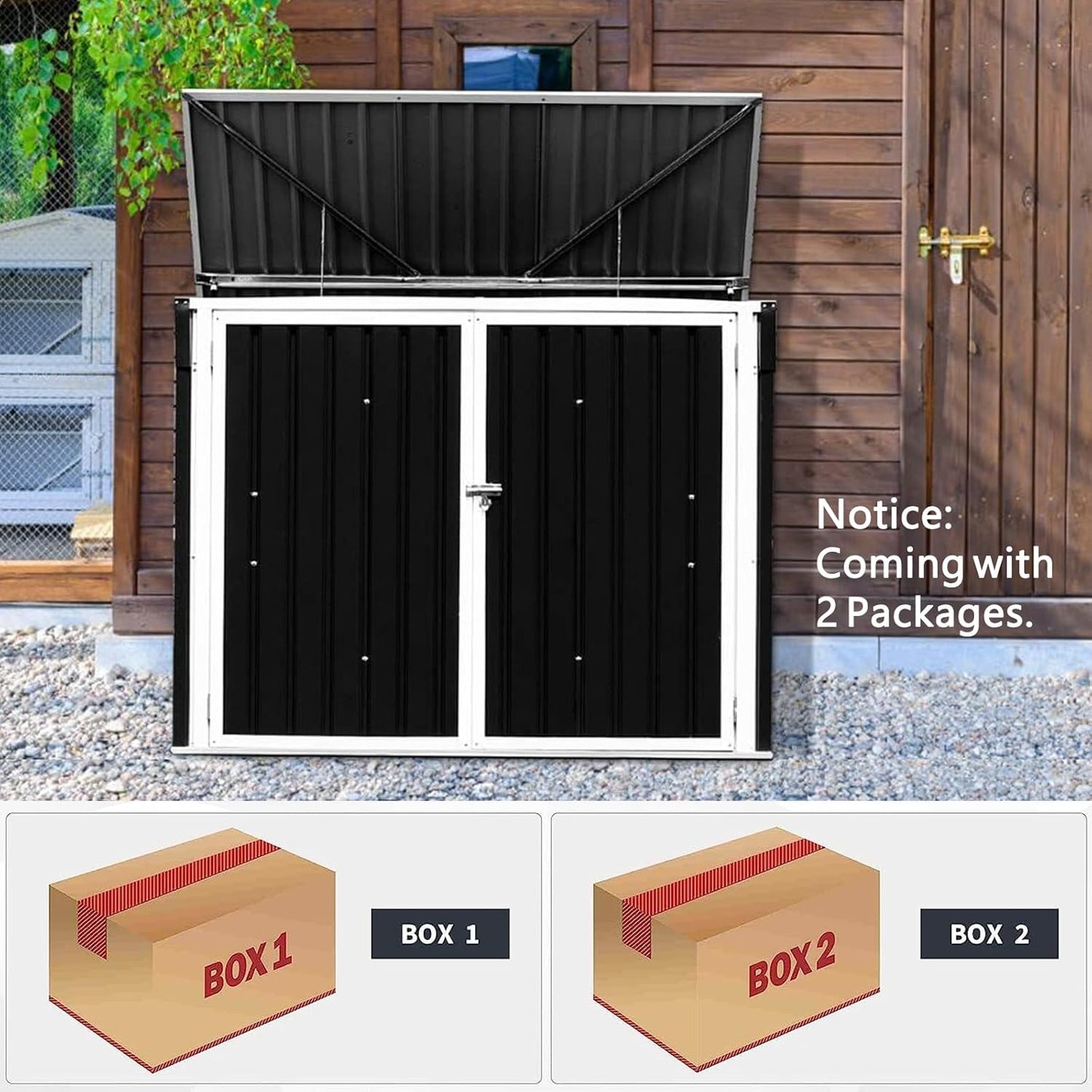 Goplus Horizontal Storage Shed Outdoor, Multi-Function Storage Cabinet for Garden Yard Lawn, 6x3FT Grey & Beige