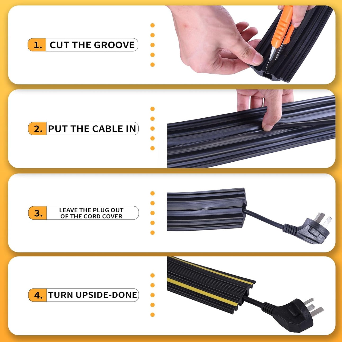 10FT Cord Cover, Flexible Floor Cable Cover, Cord Hider to Organize and Protect Wire, Wire Covers for Home and Office (10ft, 5 Channel)