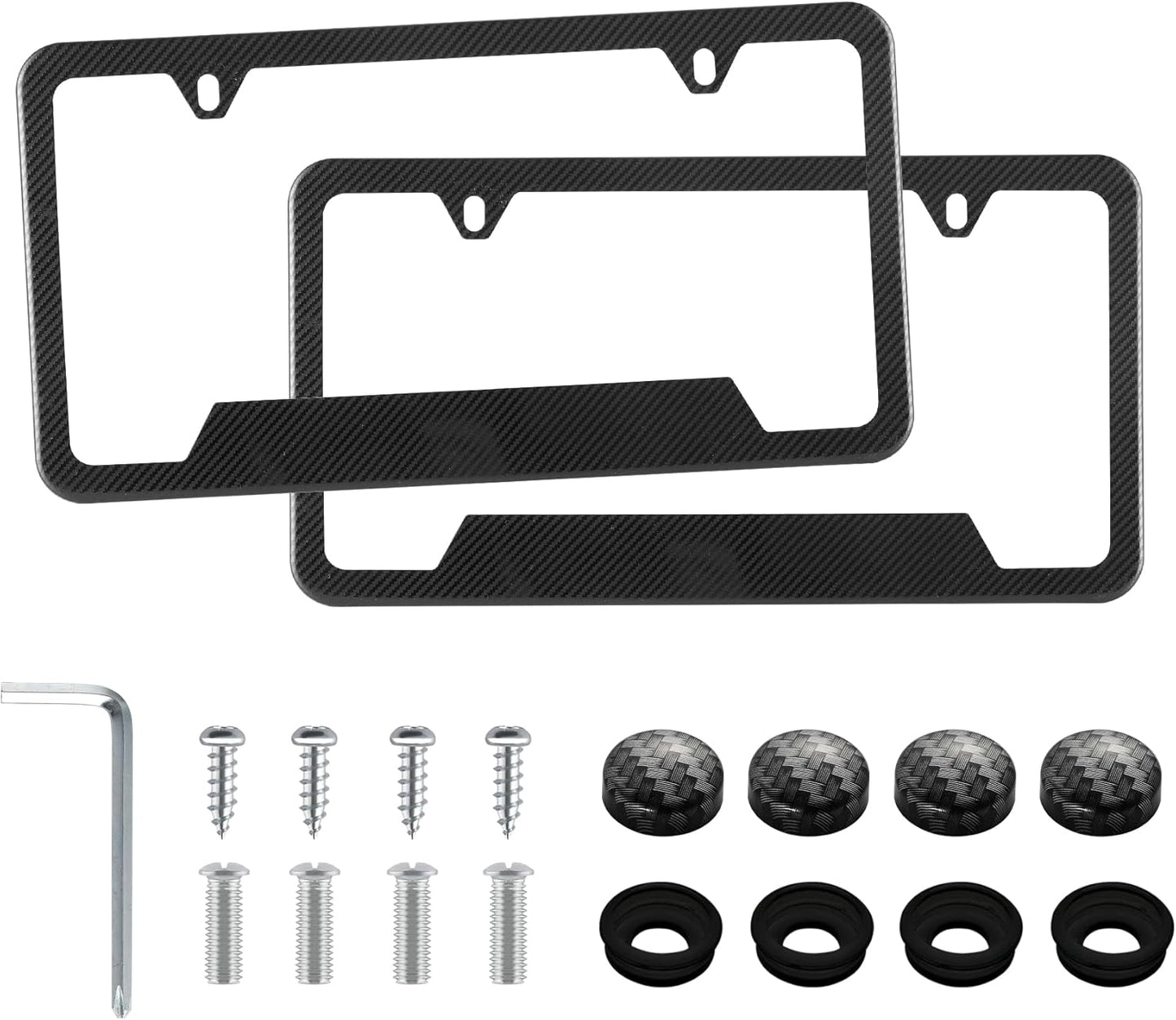 LivTee Carbon Fiber License Plate Frames, 2 Holes Stainless Steel License Plate Covers, 2PCS Car License Plate Holder, Slim Design with Gasket Cover for US Cars, Automotive Exterior Accessories