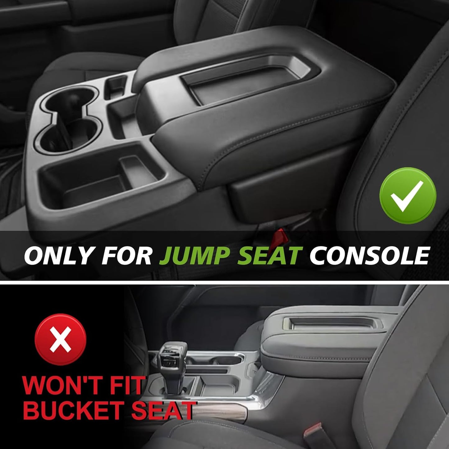 Muslogy Center Console Armrest Cover Compatible with Chevy Silverado & GMC Sierra 2019-2025 Comfort Armrest Pad Arm Rest Cushion Vegan Leather Protector Regular Thick(Jump Seat ONLY)