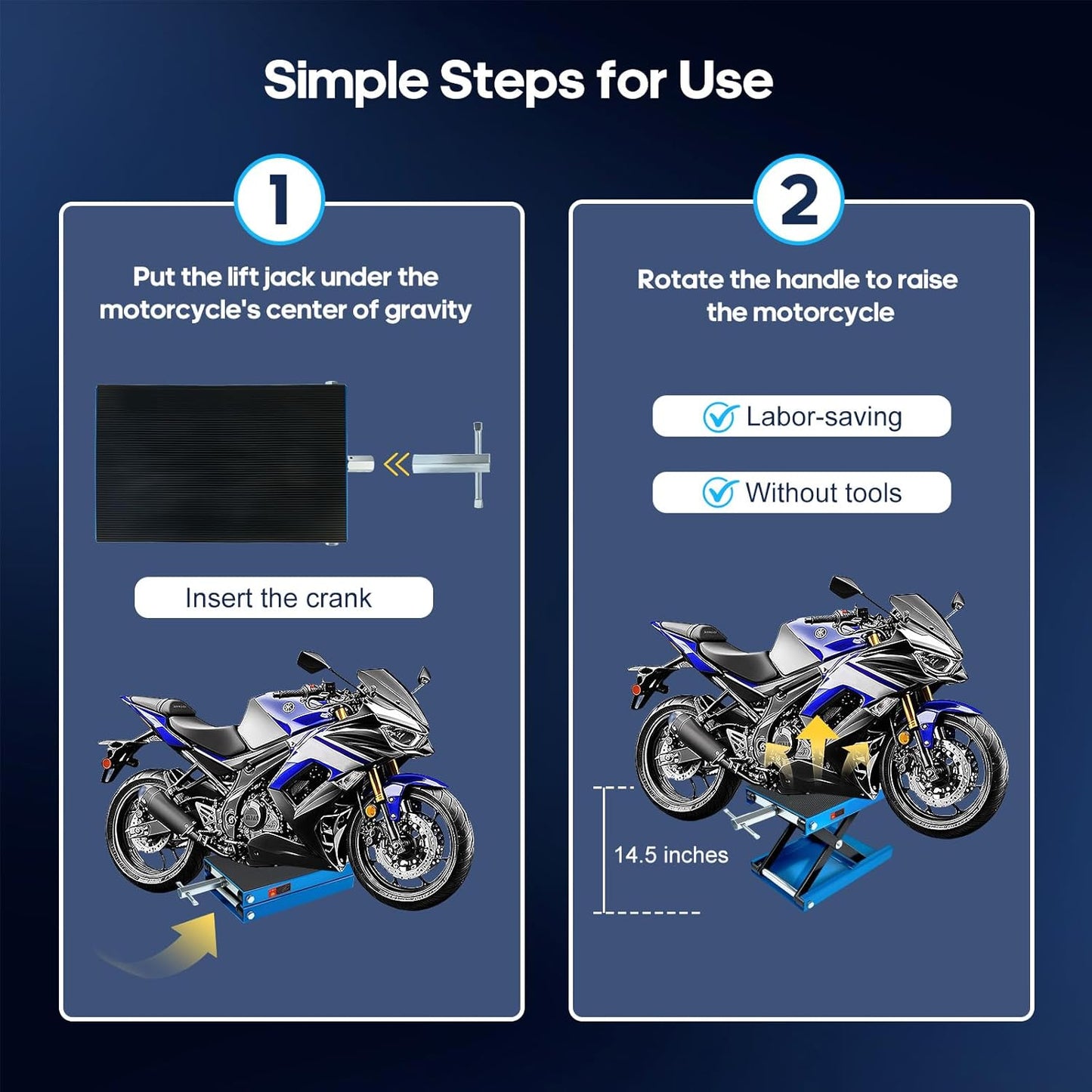 Motorcycle Lift Scissor Jack, 1200 LB Capacity Wide Deck Hoist Stand Maintenance Bikes ATVs Garage Repair Center Stand Lift Jack, Blue