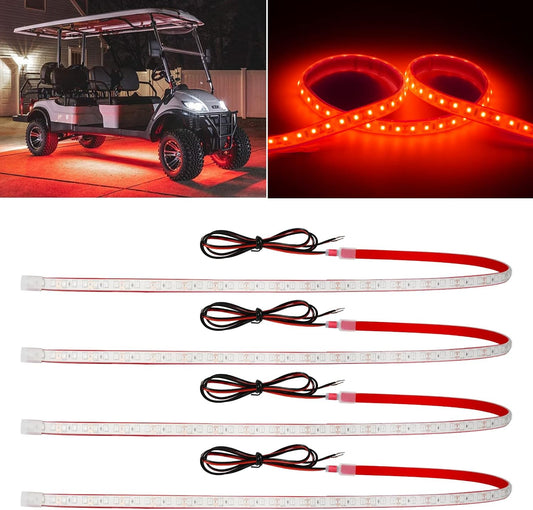 Red Car LED Strip Light,24inch 12V Interior Light Strip IP68 Waterproof Cuttable for Car Motorcycles Boat Golf Cart Truck Cargo Home Decoration with Strong Nano Tape(4PCS)