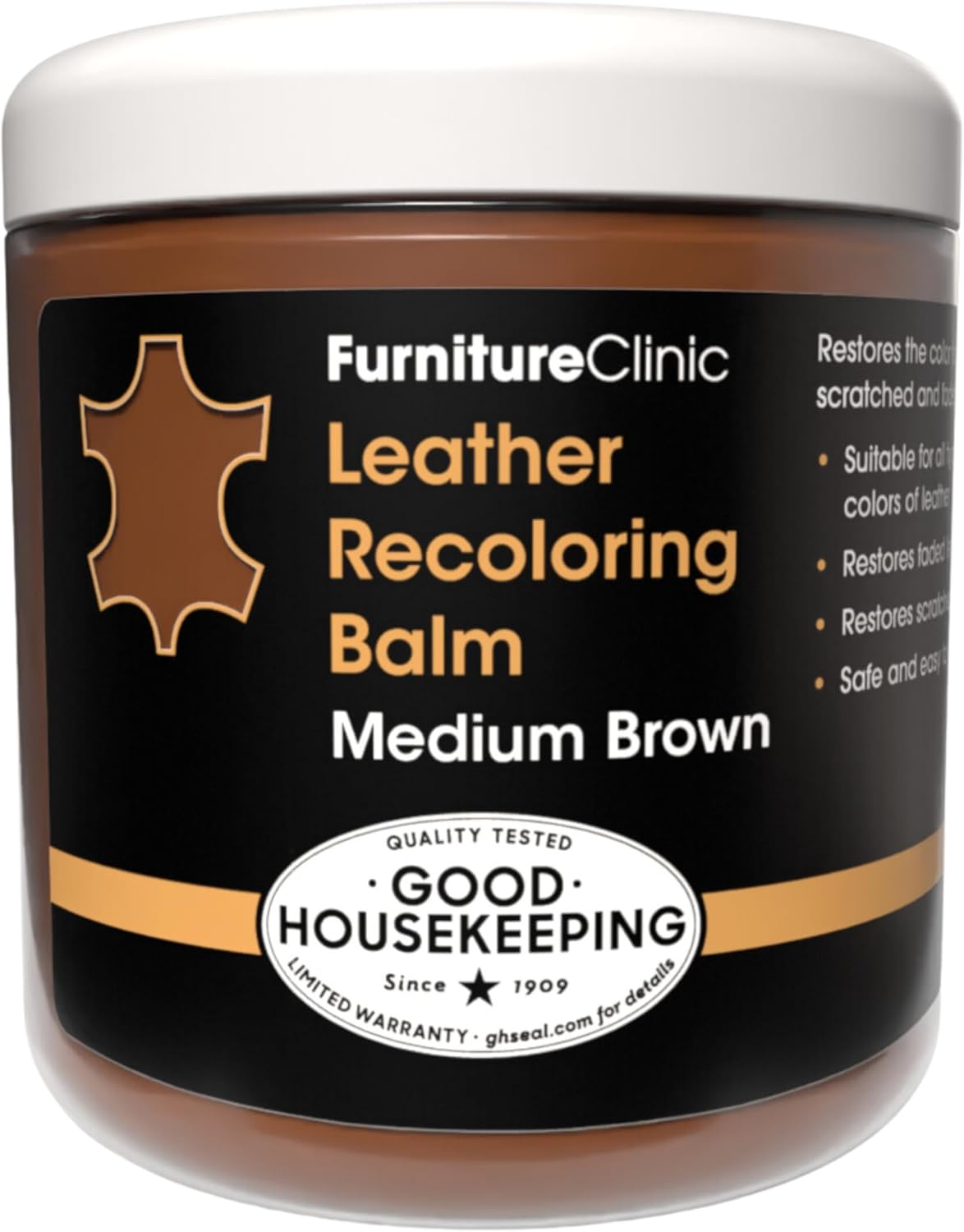 The Original Leather Recoloring Balm by Furniture Clinic - Medium Brown Leather Dye for Furniture, Couches & Car Seats - Restore Scratched, Faded, & Damaged Surfaces