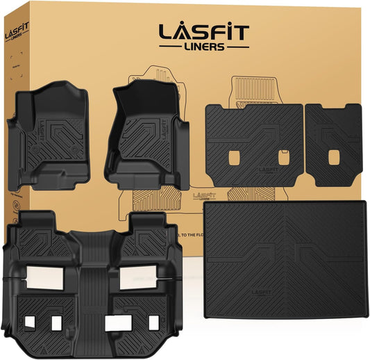 LASFIT Floor Mats & Cargo Liner with Backrest Mat 2015-2020(Only 7 Seat) for Chevy Suburban & GMC Yukon XL(Only Yukon XL, Not Fit Yukon), All Weather TPE Custom Fit Car Floor Liner, Not Fit 8/9 Seats