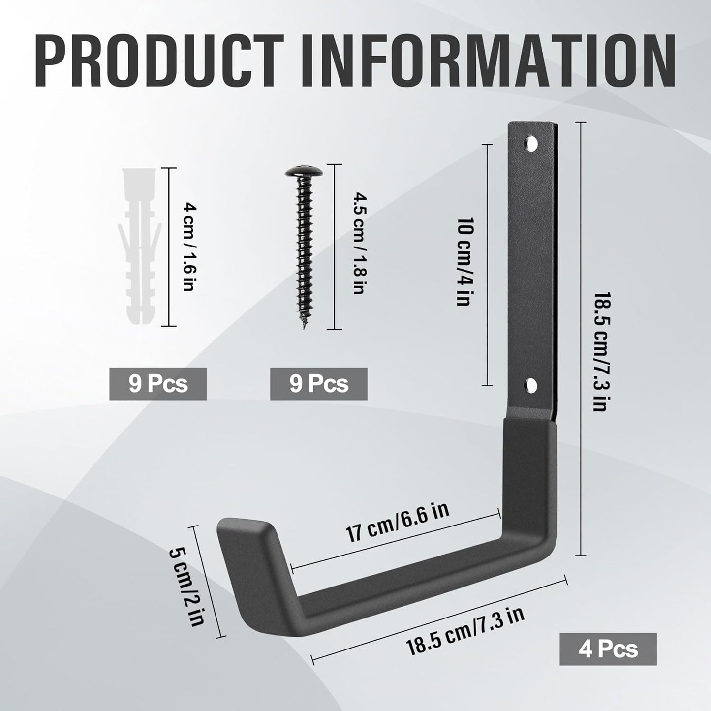 Heavy Duty Utility Hooks, Garage Storage Wall Mount Steel Hooks, Garden Tool Hanger, Garage Organizer for Tool, Ladder, Folding Chair, Hose, Ropes, Bike, etc.(4 Large, 7.7 Inches)