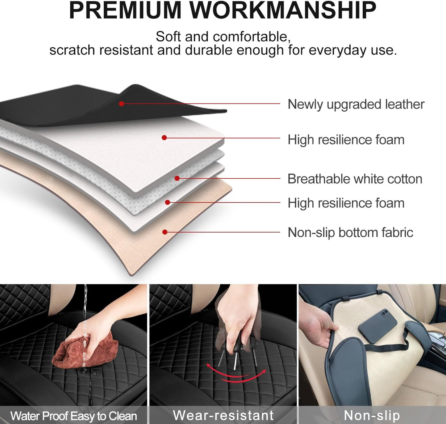 2 Pack Leather Front Seat Covers, Universal Sideless Car Seat Protectors, Waterproof Automotive Seat Cover for Most Cars Trucks SUV(Black)