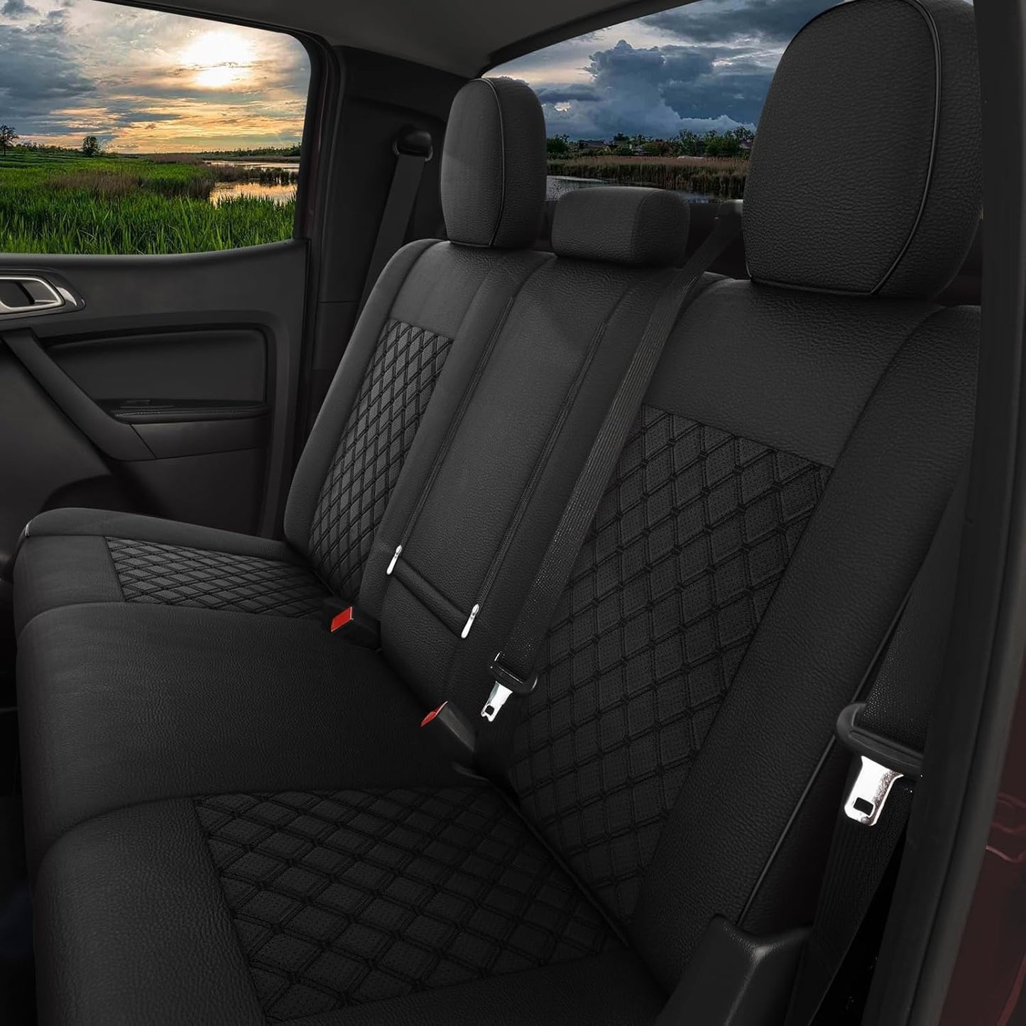 GIANT PANDA Customized Full Set Car Seat Covers Fit 2019 2020 2021 2022 2023 Ford Ranger SuperCrew(XLT,Lariat), 2021-2023 SuperCrew XL，Black