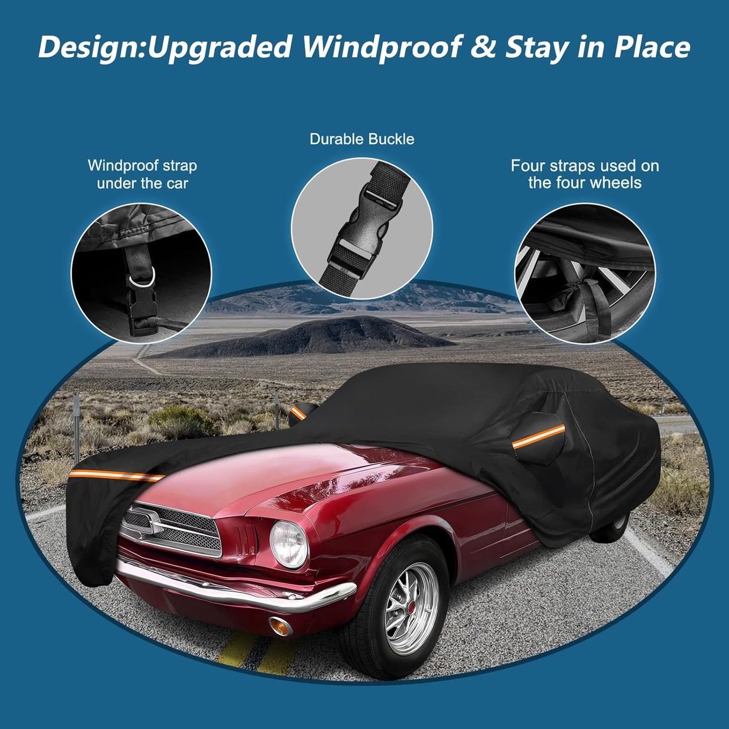 Car Cover for Ford Mustang 1964-1968, Waterproof 210D Oxford Cloth and Cotton Cover Outdoor Full Car Covers with Zipper Windproof Heavy Duty All Weather with Wind, Sun, UV and Dust Protectio