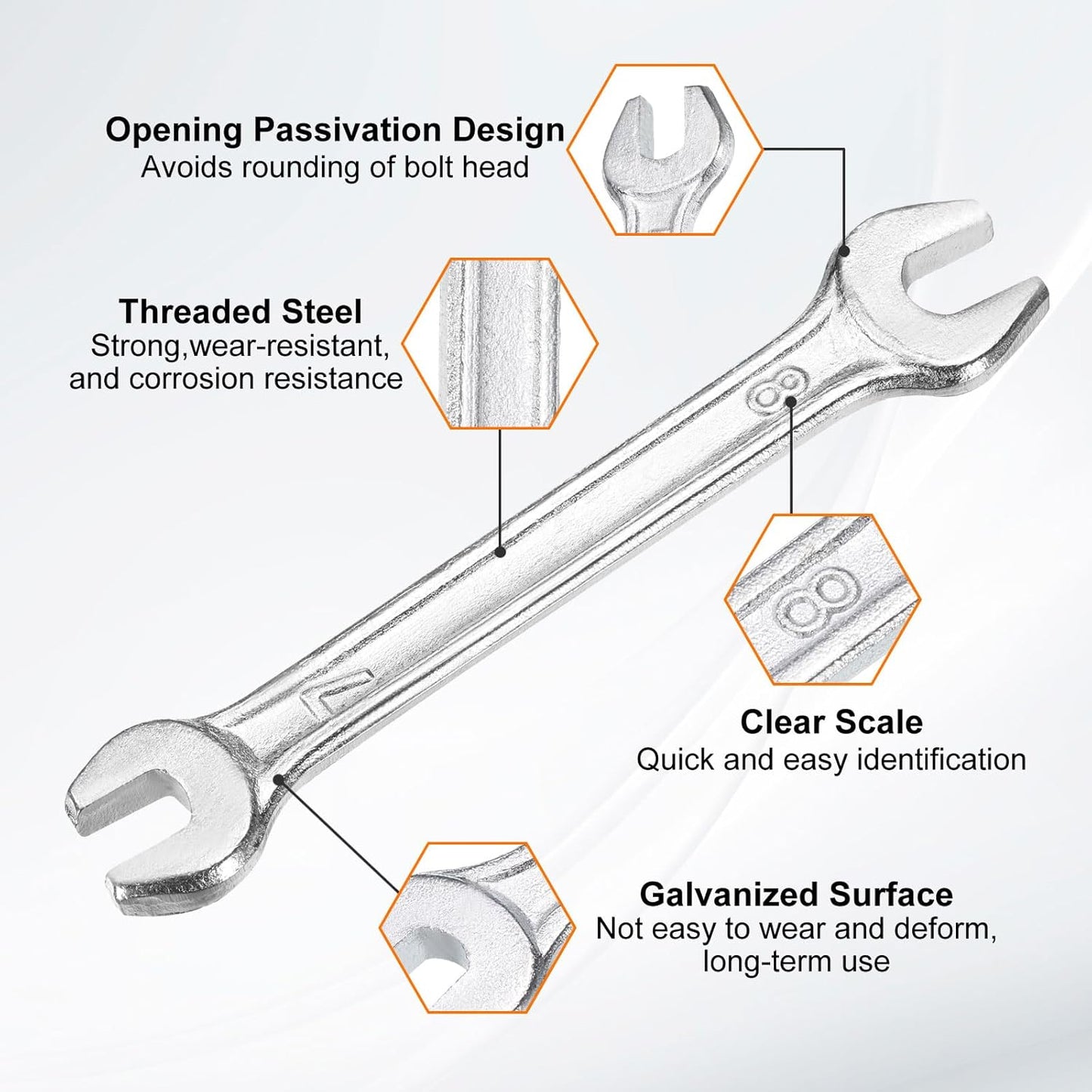HARFINGTON 5pcs Double Open End Wrench 7mm x 8mm Metric 15 Degree Offset Angle Small Flat Head Wrench Galvanizing Open Ended Spanner for Automotive Repair Furniture Assembly