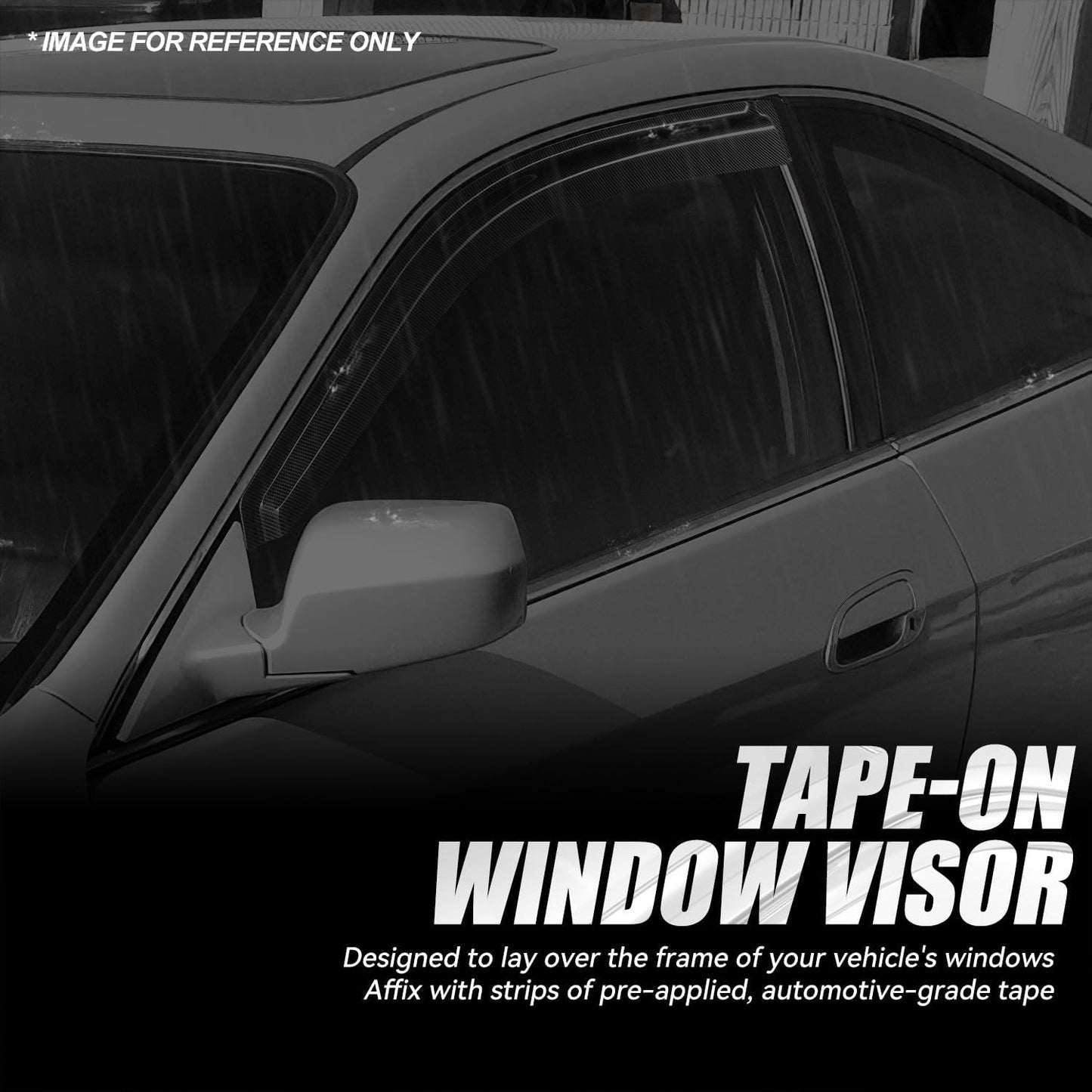 Auto Dynasty 2Pcs Carbon Fiber Pattern Window Visors Compatible with 1998-2002 Honda Accord Coupe, Tape-On Front Window Deflectors Rain Guards Sun Wind Air Side Vent Shade, Glossy Black