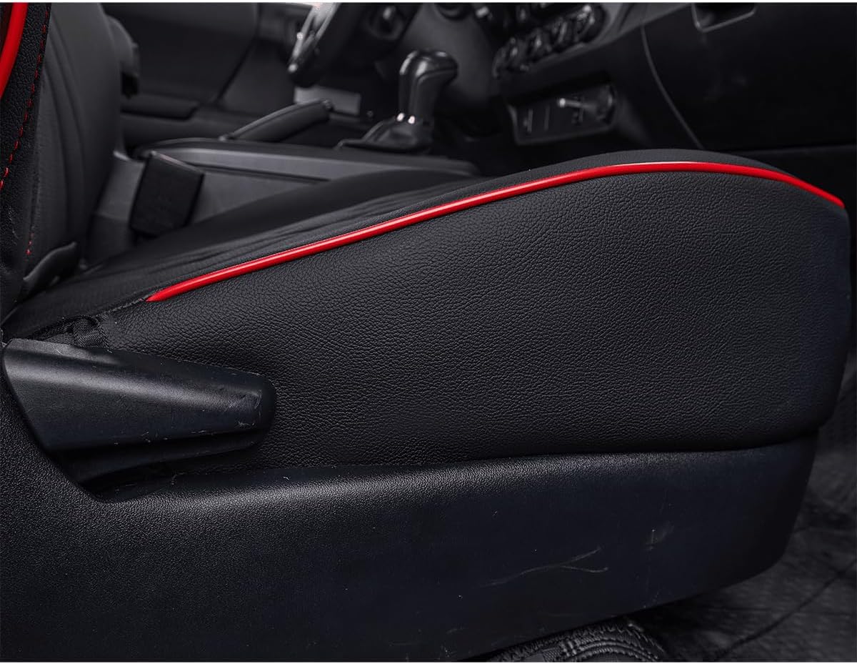 EKR Tacoma Back Seat Covers Custom for Select Toyota Tacoma (Hybrid) 2024 2025 Double cab TRD Sport,TRD Off-Road,Limited,Trailhunter- Second Row Only,Leather (Black with Red Trim)