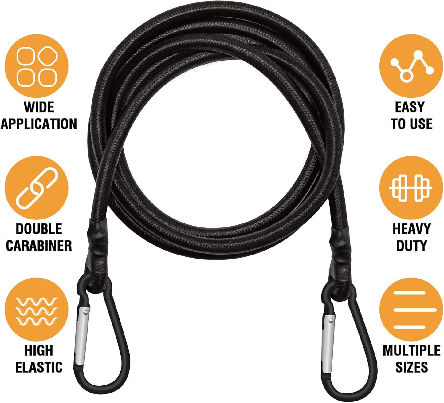 6 Piece Bungee Cords with Hooks - Heavy Duty Outdoor Bungee Cord Includes 24", 40", 60", Extra Strong Carabiner Bungee Cord with Metal Hook for Camping, Tarps, Bike Rack, Tent, Car