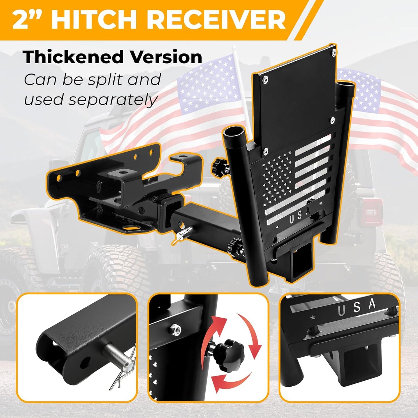Heavy Duty Dual Hitch Flag Holder with 2'' Trailer Receiver, Trailer Hitch Flag Pole Holder, Universal Hitch Flag Pole Holder Kit with Cars, Trucks, SUV, Pickups, Campers & Trailers