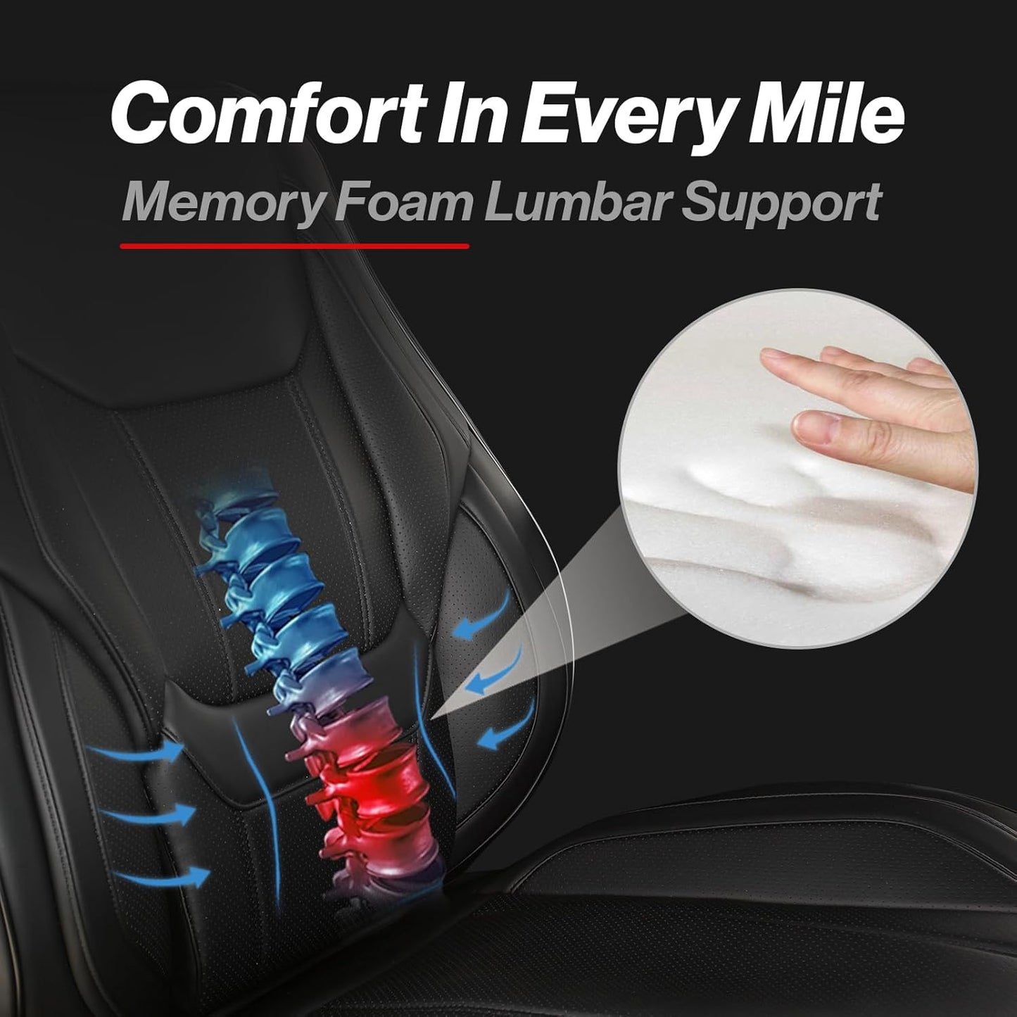 Coverland Custom Car Seat Covers Compatible with Silverado 2500HD, Maverick, Frontier - Premium Leather Non-Slip Memory Foam Waterproof Protector Front Seat-Black [See Size Chart-Size A40]