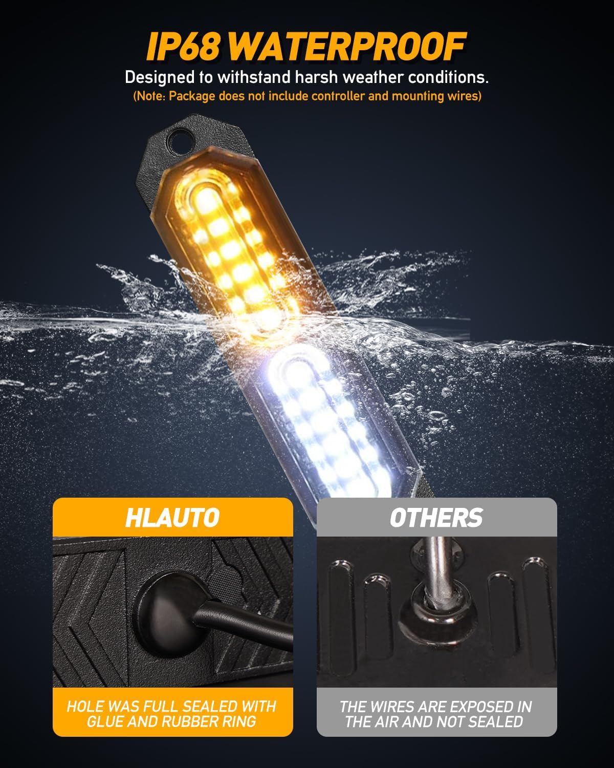 HLauto 1200T Emergency Strobe Grille Lights: 8pcs 12 LED Sync Feature Safety Warning Flashing Lights, Ultra Slim Surface Mount Hazard Caution Light for Trucks, Vehicles, Car, ATV, UTV (Amber White)