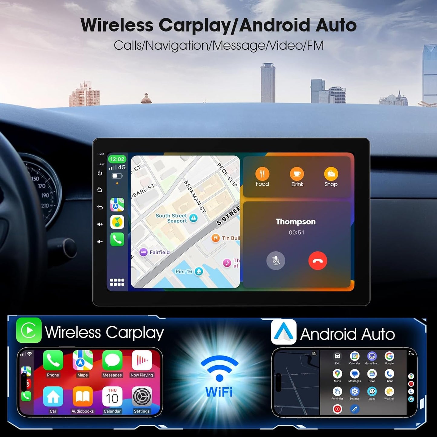 10.1 Inch Rotatable Carplay Screen for Car and Android Auto,Single Din Car Stereo with 1080P Backup Camera,Touch Screen GPS Navigation,Bluetooth,Voice Control