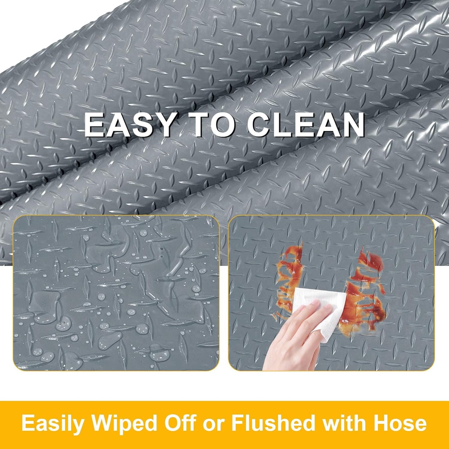 4x6 FT Garage Floor Mat, 2 Rolls 2.8mm Thickened Flooring Roll 48 sqft Diamond Plate PVC Rubber Trailer Mat, Non-Slip Floor Mat for Garage, Warehouse, Gyms, Boats, Pickup Truck, Gray