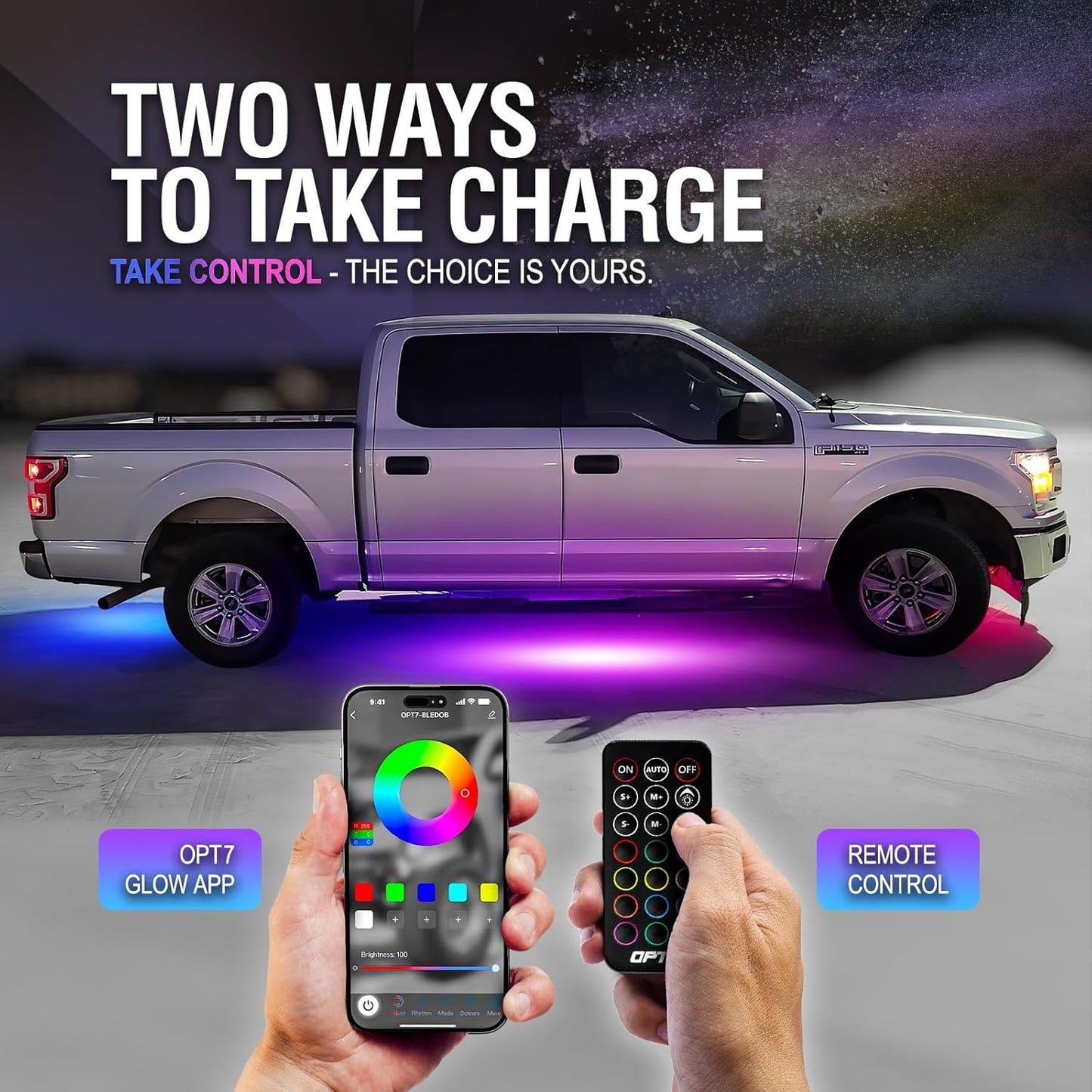 OPT7 Aura DreamColor Underglow Chasing Lights for Truck w/APP & Remote Control, Waterproof Rigid Aluminum LED Light Bar, Exterior Neon Accent Underbody RGBIC Lighting Kit, Multicolor Music Mode, 12V