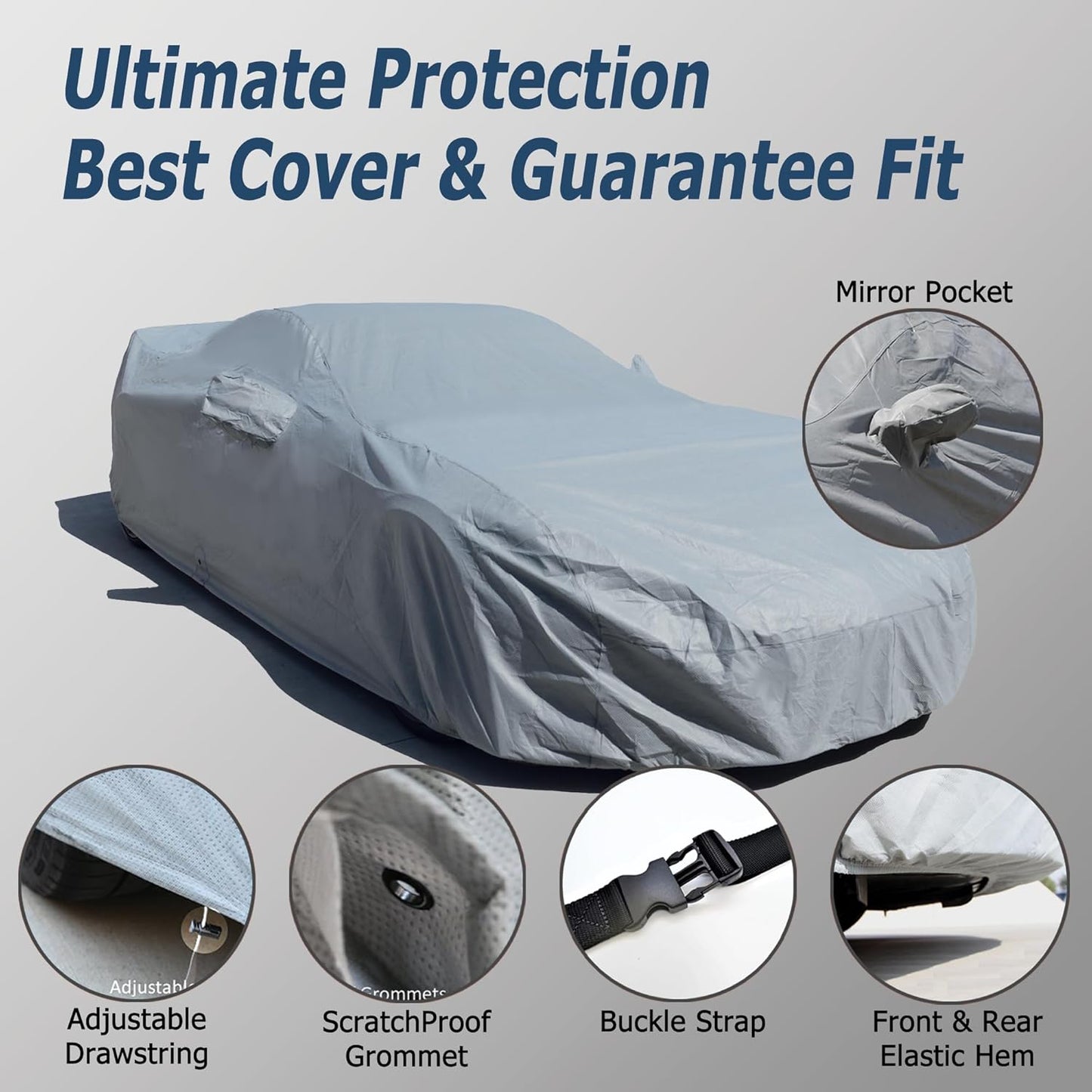 All Weather Waterproof car Cover Good for rain Snow uv Protection dust Large Size SUV QX80 Sedona MKT Traverse Enclave Durango LX570 Armada Black