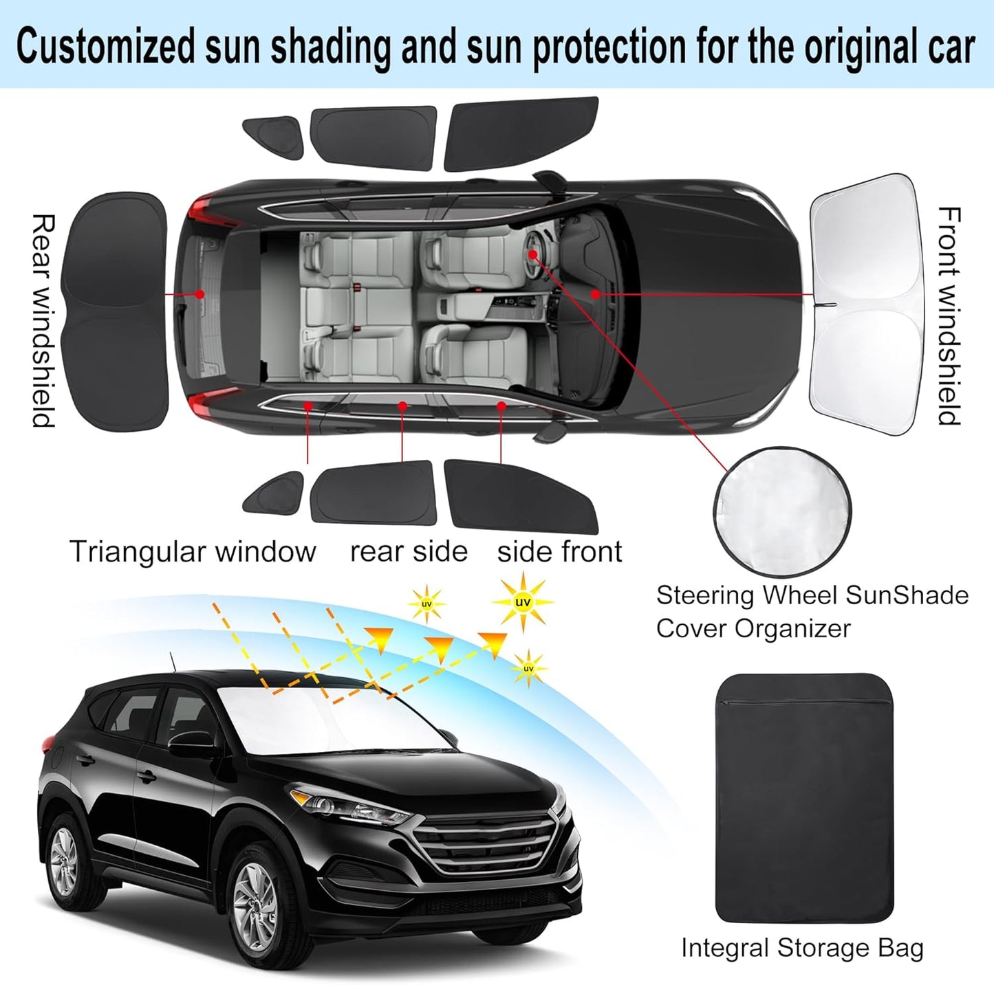 TINGLU Window Shades for Hyundai Tucson 2016-2021 (Not for 2022 Tucson) Accessories Car Side Full Windows Rear Triangular Windshield Sun Shade Sun UV Rays Privacy Protection for Camping Napping 8PCS