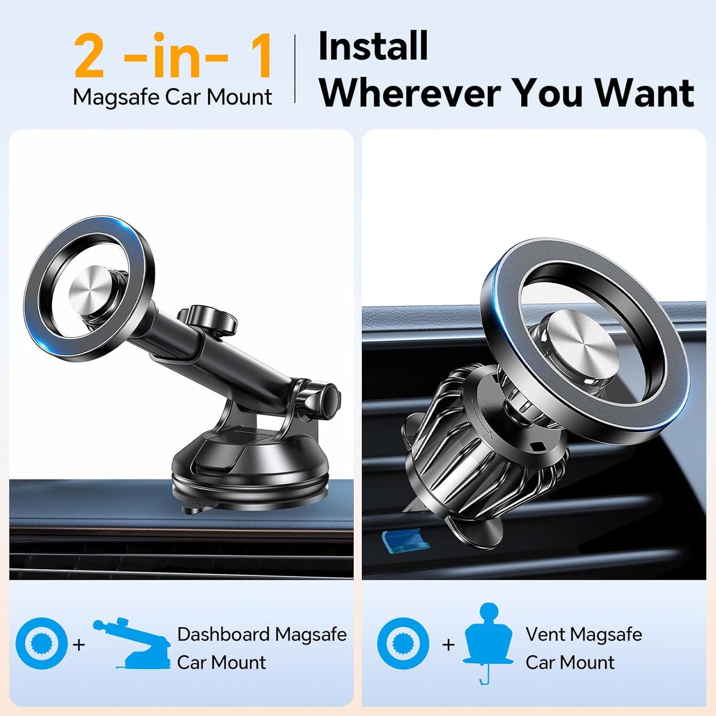 Coolpow for MagSafe Car Mount【Windshield+Vent+Dash】Magnetic Phone Holder for Car Phone Holder Mount Cell Phone Holders for Your Car Accessories Suction Cup Stand for Garmin GPS Fit iPhone 16 15 14 13