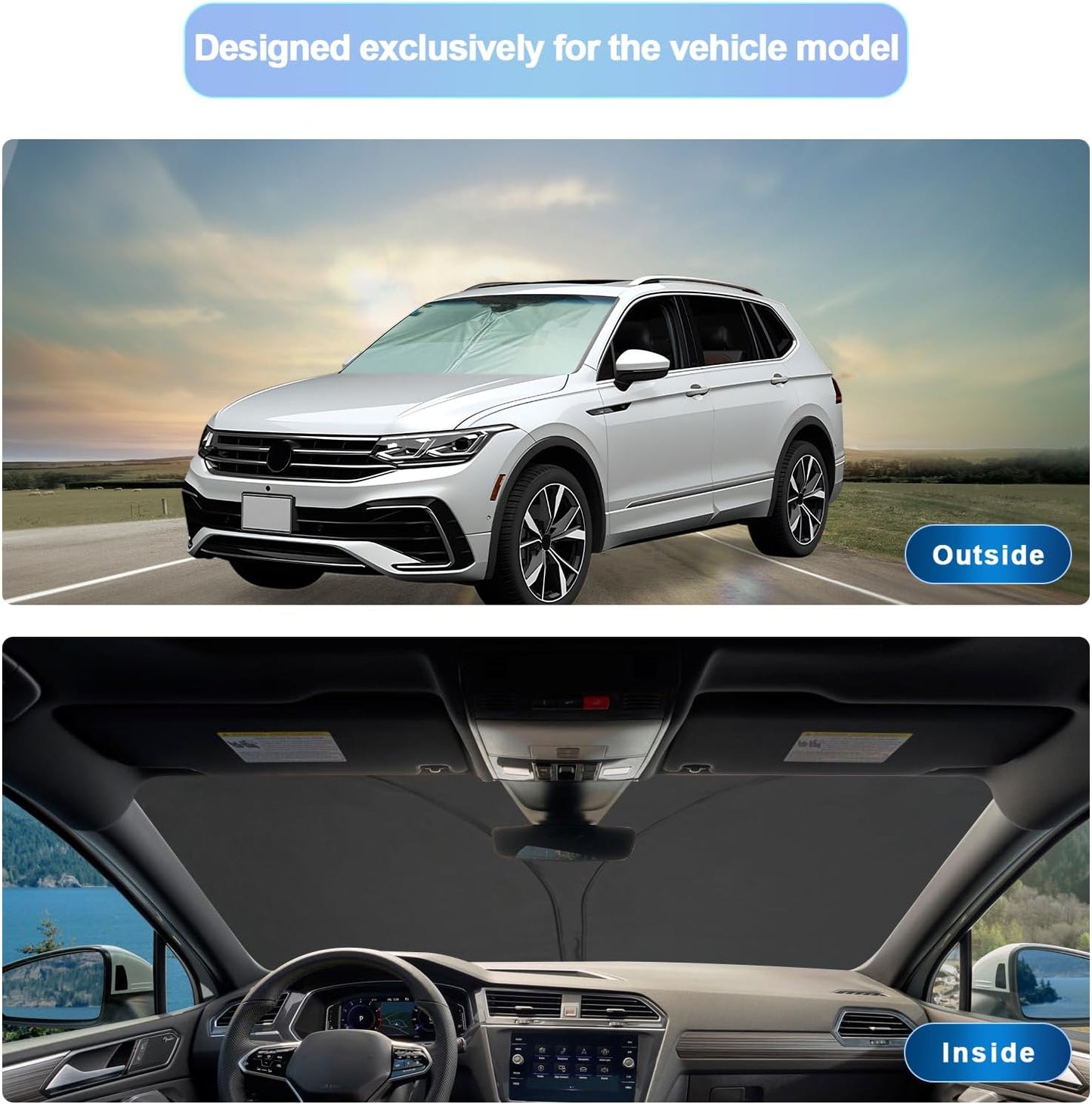 SXCY Foldable Sun Shield for 2018-2024 Volkswagen Tiguan Sunshade - Blocks UV Rays