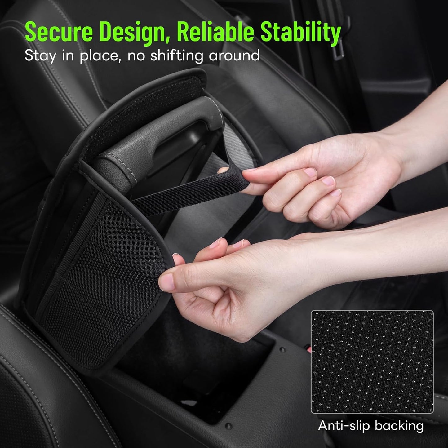 Car Center Console Cover with 6 Storage Pockets, Leather Car Arm Rest Cover Thickened Cushion, Universal Vehicle Armrest Pad Interior Protector, Black