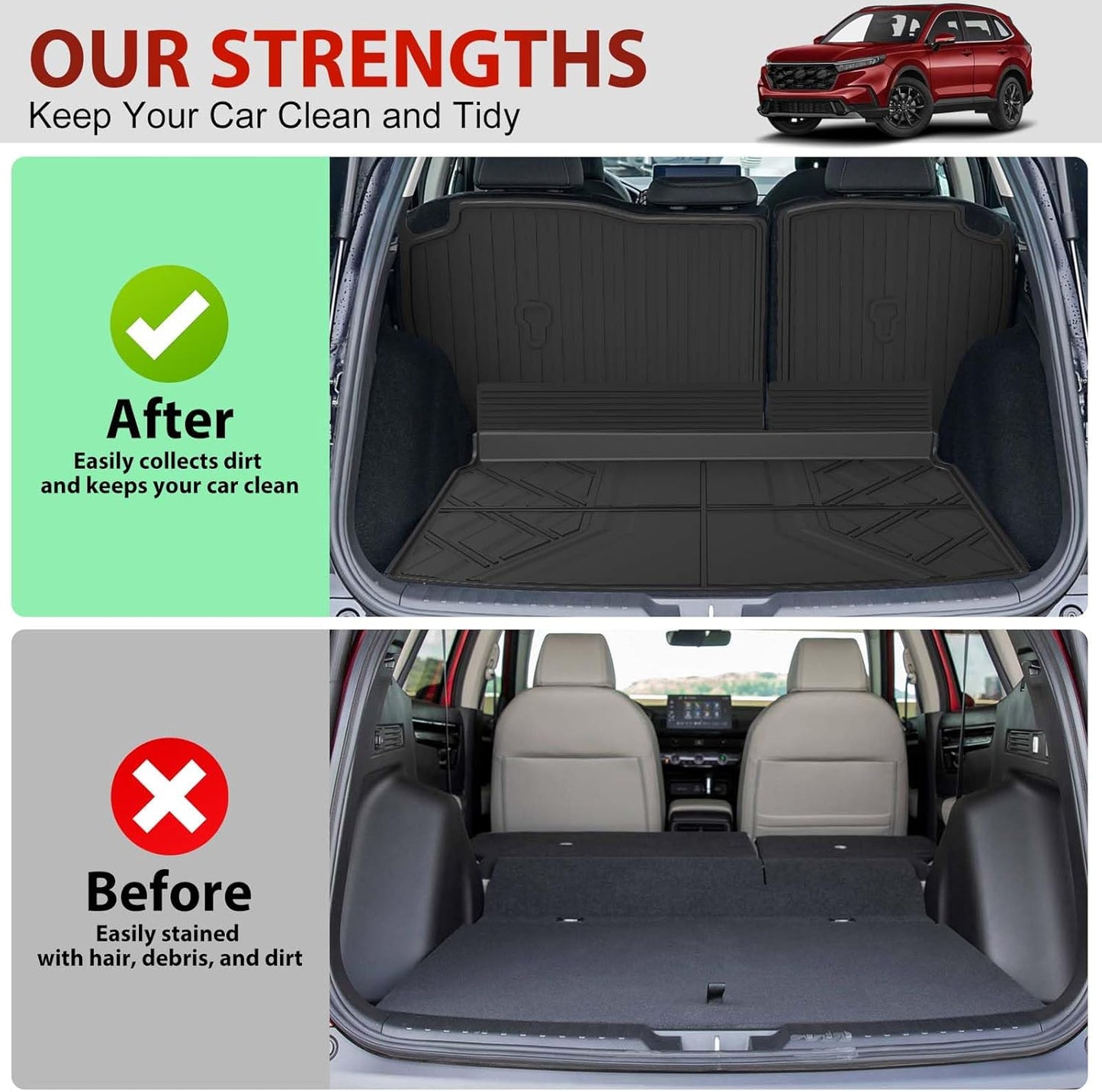 Cargo Liner Compatible with Honda CRV 2025 2024 2023 (Include Hybrid): TTX LIGHTING Cargo Mat All-Weather TPE Trunk Mat Cargo Tray CR-V Accessories (Fit Upper Deck Only)