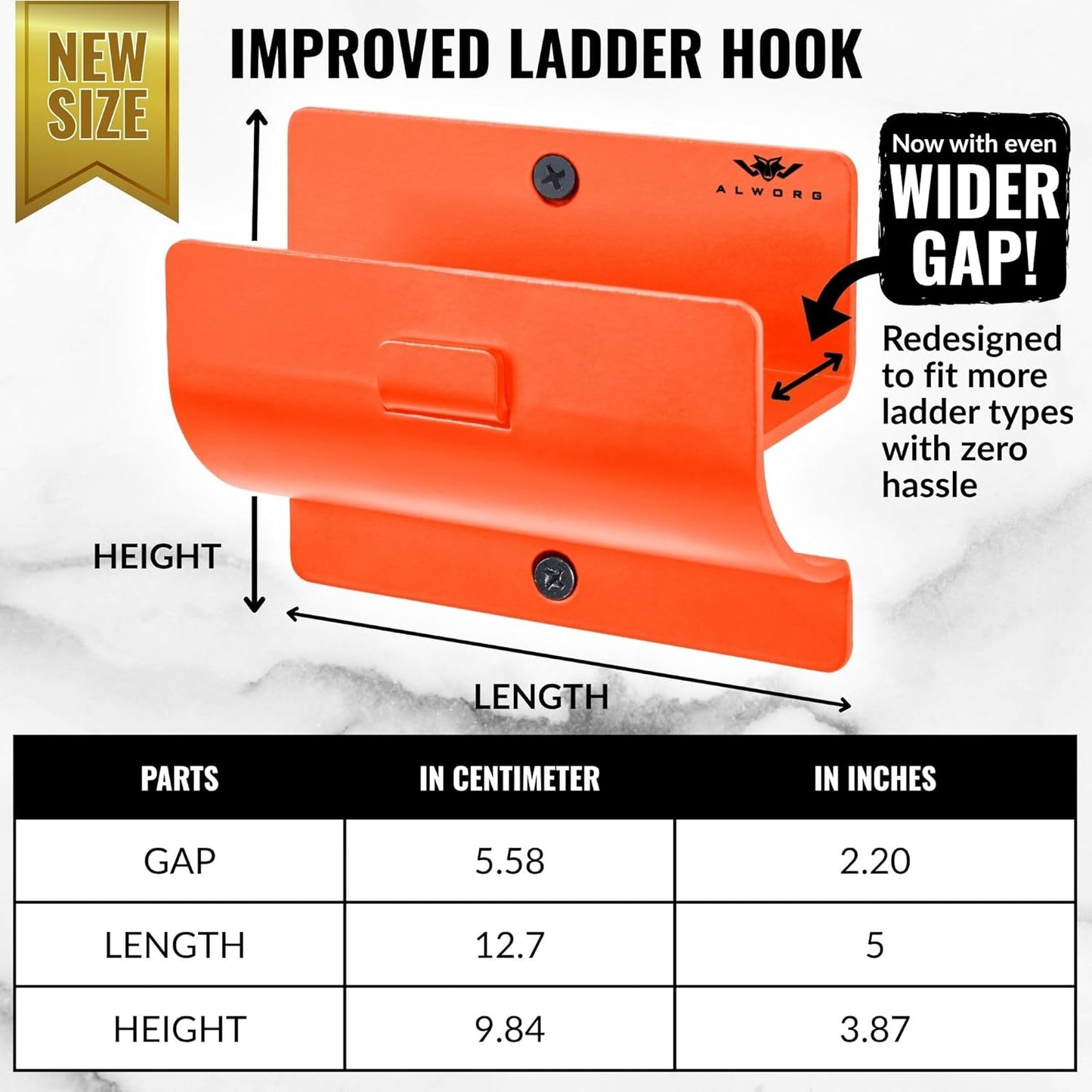 Ladder Hangers for Garage Wall Set of 2 Hooks- Orange Step Stool Hanger Wall Mount. Tool Holder for Shed, Workshop, Garden - Hang Wheelbarrow, Folding Chair