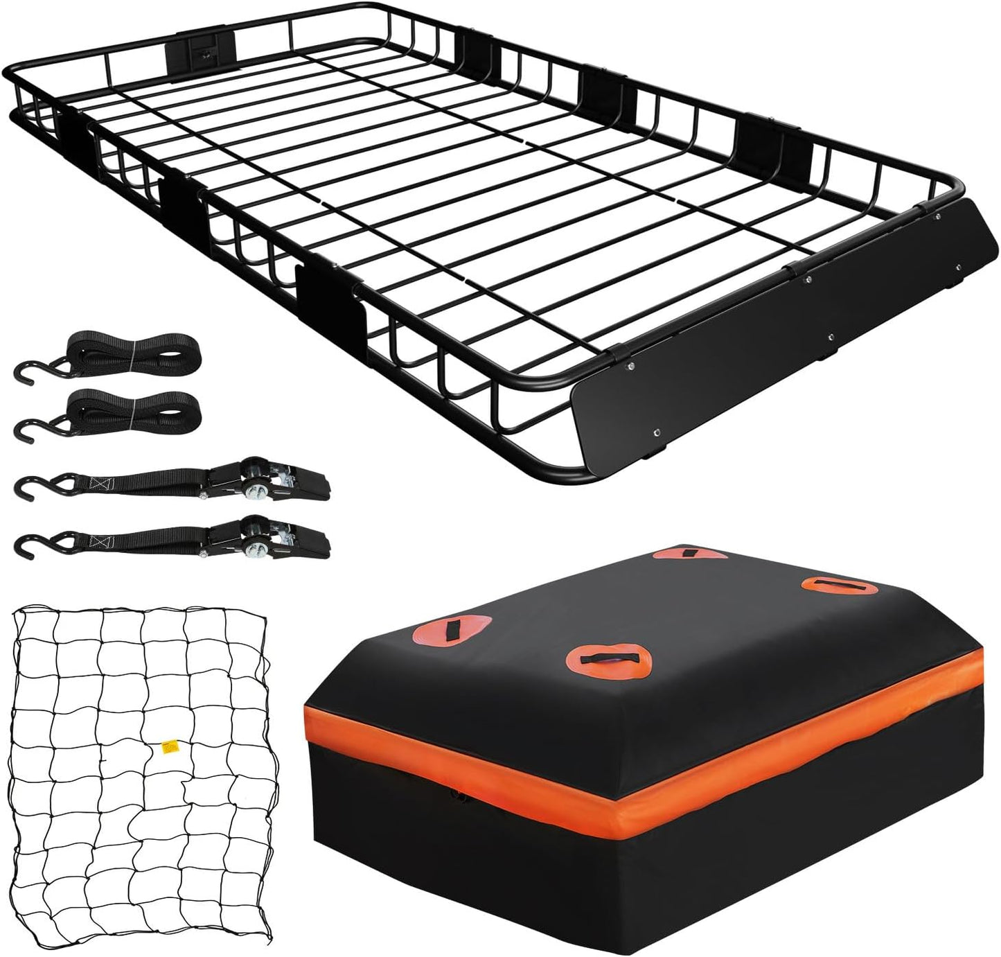 WEIZE 64" x 39" x 5" 200lb Heavy Duty Roof Rack Carrier Basket with Waterproof Bag, Cargo Net and Ratchet Straps, Universal Car Top Luggage Holder for SUV, Truck