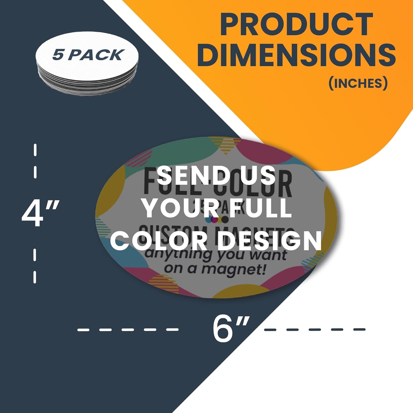 Magnet Me Up Custom 4x6 Inch Oval Magnet, 5 Pack, Customizable for Businesses, Personal Use, Choose Your Text, Upload Image, Magnetic Vinyl for Vehicles and Any Magnetic Surface, Crafted in USA