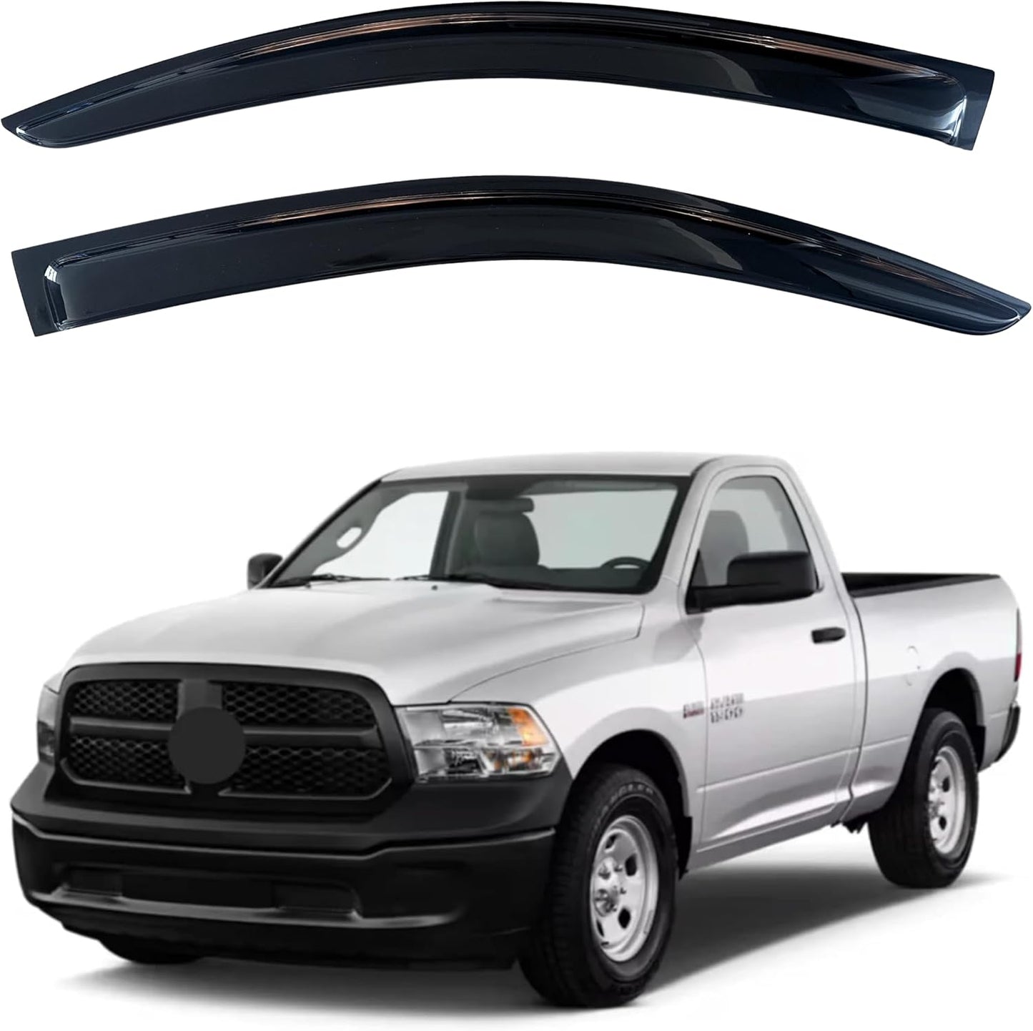KPY Window Visor Compatible with 2009-2018, 2019-2023 RAM 1500 (Classic Body), RAM 2500 3500 2010-2024 - 2PC Rain Guard Vent Deflector Tape-On Style (Standard/Regular Cab Only)