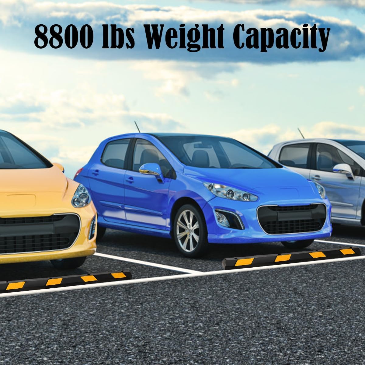 IRONMAX Parking Stopper for Garage, 72" Long Rubber Curb with Yellow Reflective Stripes, Heavy Duty Parking Block Garage Wheel Stop for Car, Truck, RV, Trailer (2 Pack)