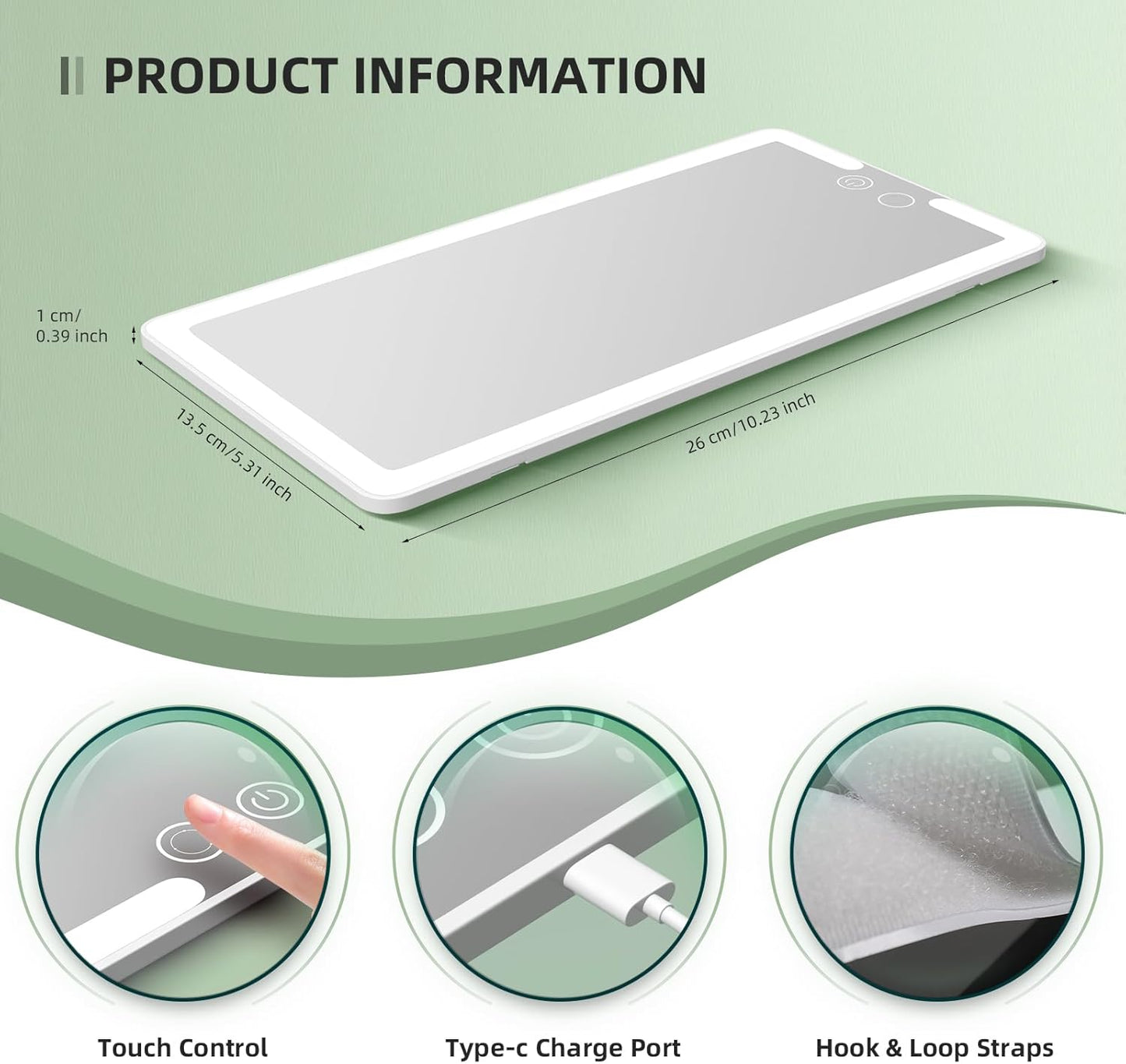 2 Pcs Car Sun Visor Vanity Mirror,Dimmable Rear View Visor Makeup Mirror with 3 Light Modes,White