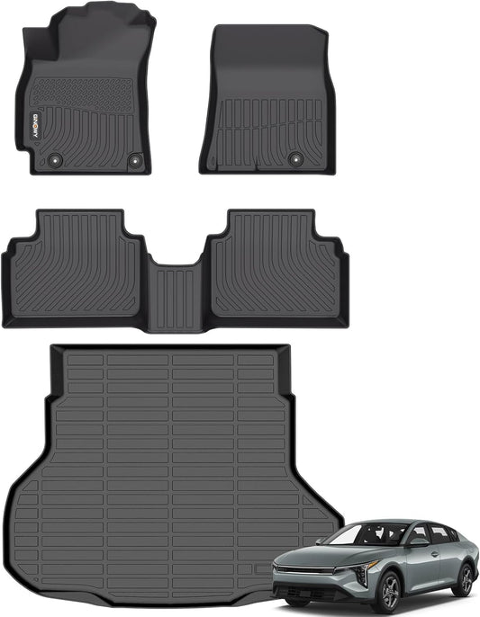 GINOWY-Floor Mats & Cargo Liner for Kia K4 2025, TPE All Weather Car Mats Custom for Kia K4 Floor Liners Cargo Trunk Mat Accessories Black