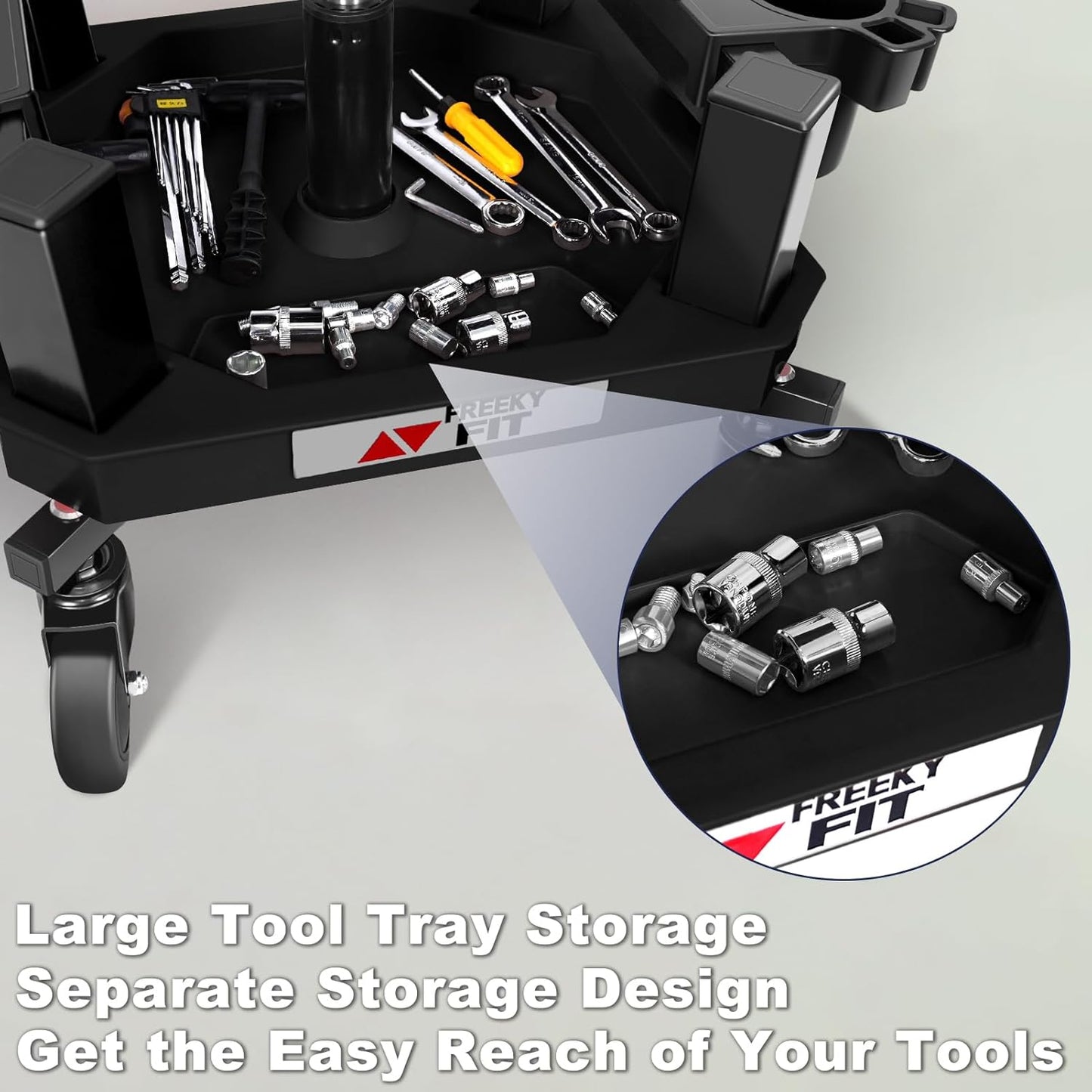 Rolling Stool with Wheels, Adjustable Shop Stool Mechanic Chair Seat Garage Shop Roller Work Chair Mobile Rolling Seat with Tool Tray, 2 Cup Holders, 4" Casters, 350 LBS, Heavy-Duty, Blue