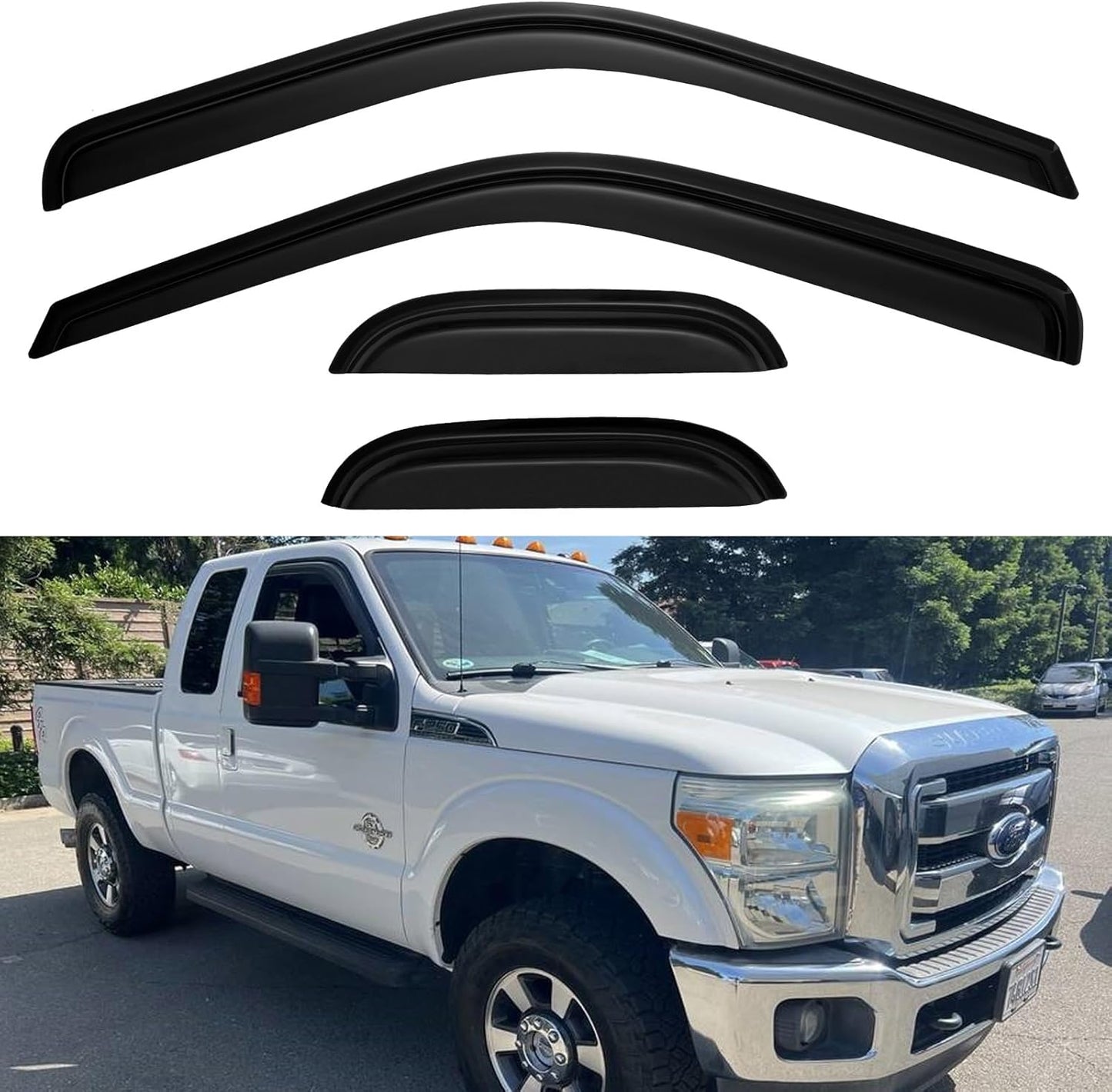 Window Visors Rain Guards for 1999-2016 Ford F250 F350 F450 Super Duty SuperCab, Out-Channel Window Vent Wind Deflectors Visors Shades for 99-16 F-250 F-350 F-450 Extended Cab