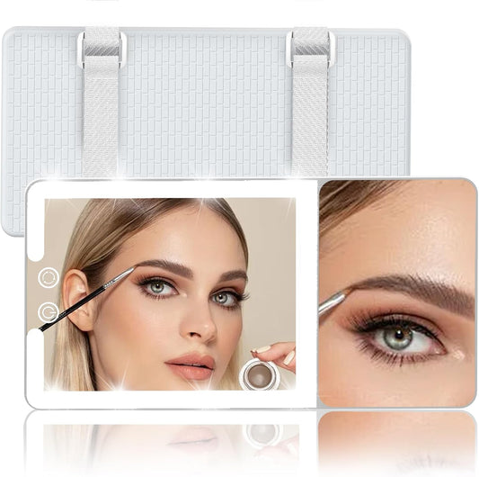 Car Sun Visor Vanity Mirror with Lights,Side with 6 inch 20X Magnifying Mirror,Rechargeable Car Makeup Mirror with 3 Light Modes,Dimmable Touch Led Screen,White